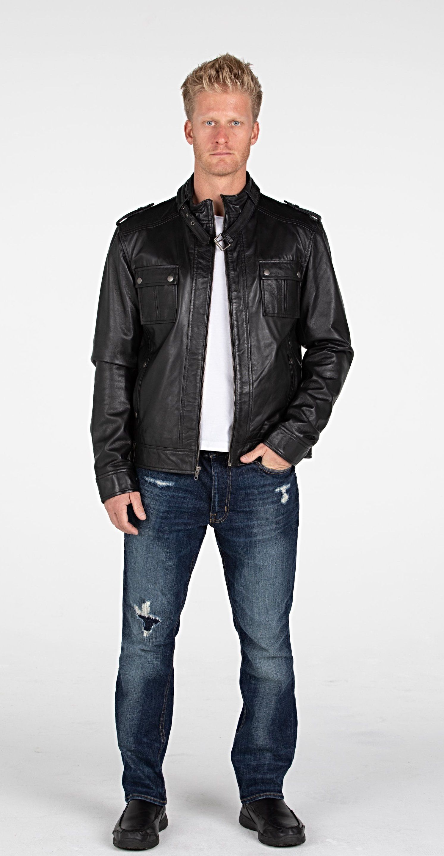 Leather Jacket - Mens Fitted Cabone Leather Jacket