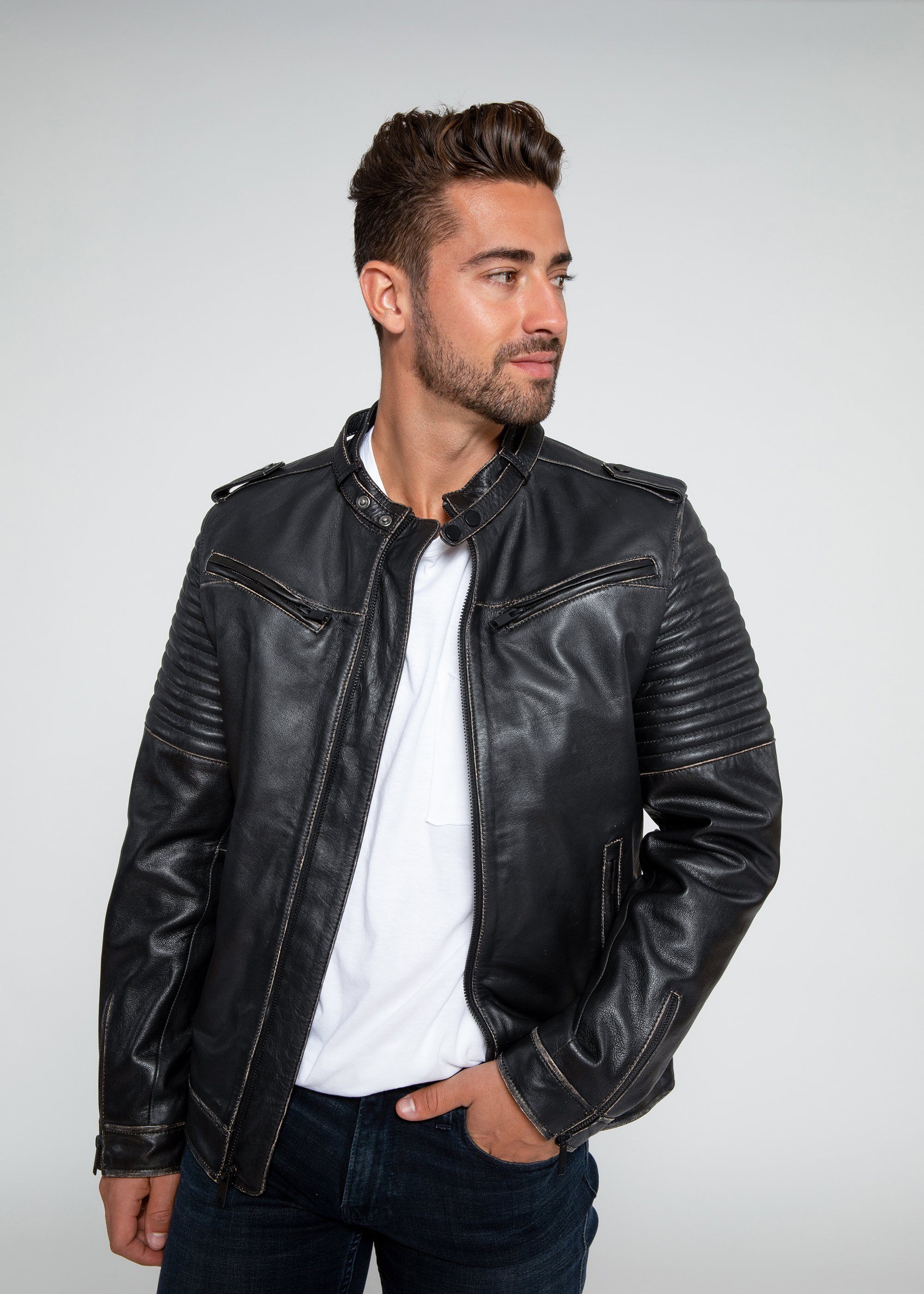 Leather Jacket - Mens Stark Distressed Leather Jacket - Clearance