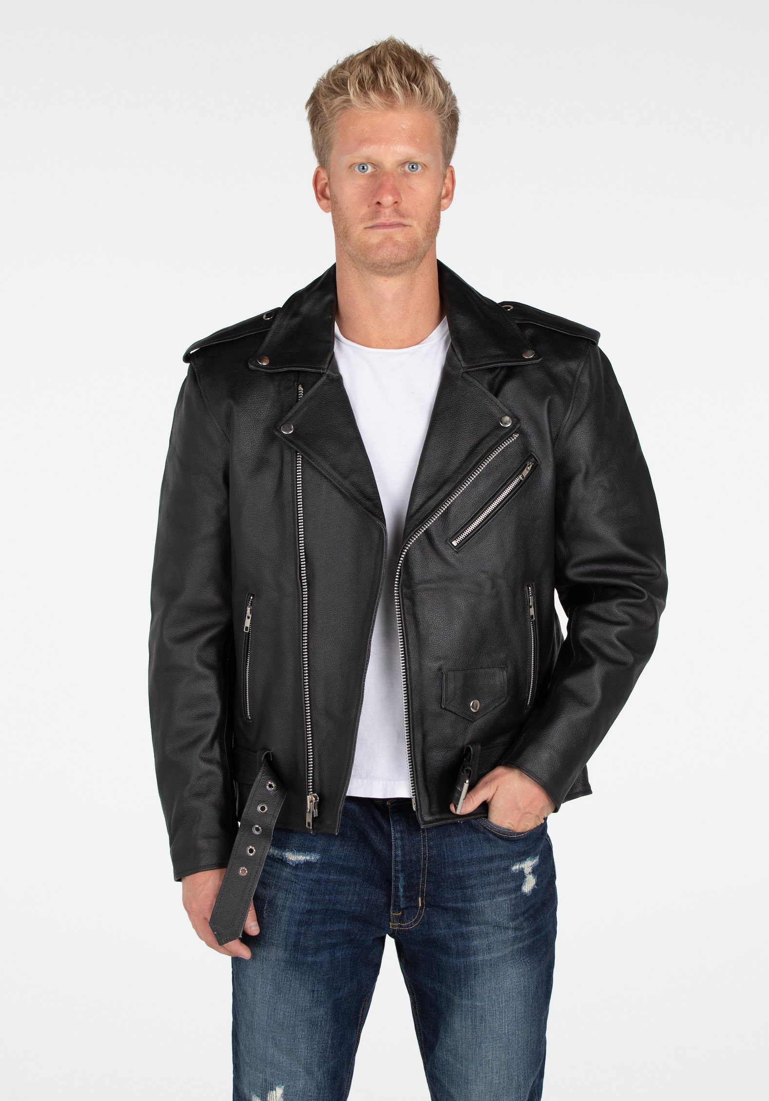 Leather Jacket - MotoArt Men's Classic Cruiser V1 Biker Genuine Leather Jacket