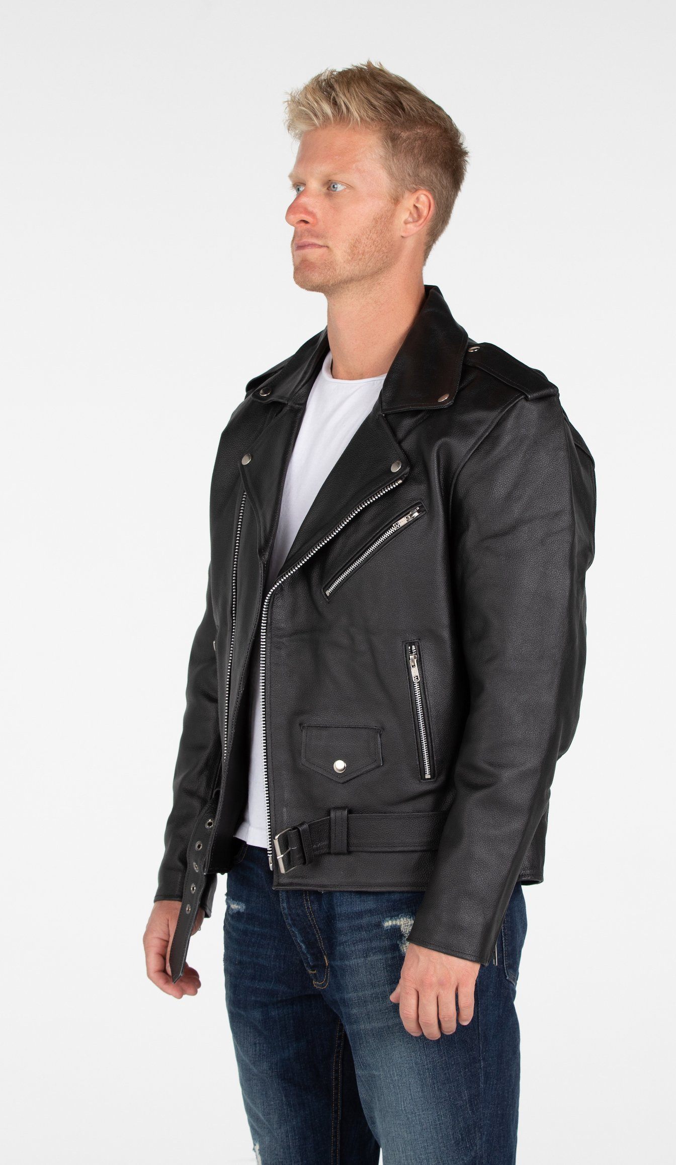 Leather Jacket - MotoArt Men's Classic Cruiser V1 Biker Genuine Leather Jacket
