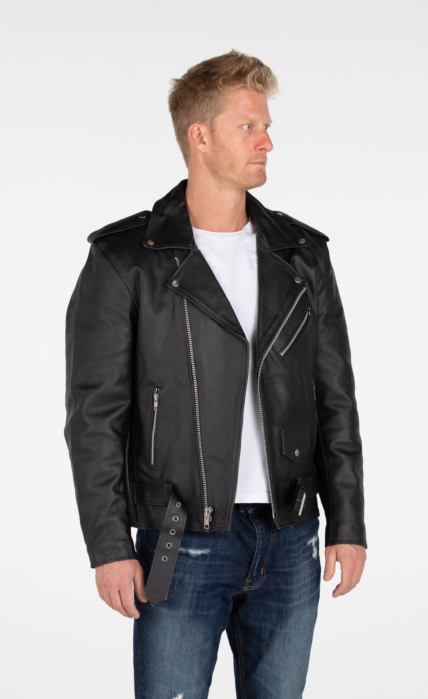 Leather Jacket - MotoArt Men's Classic Cruiser V1 Biker Genuine Leather Jacket