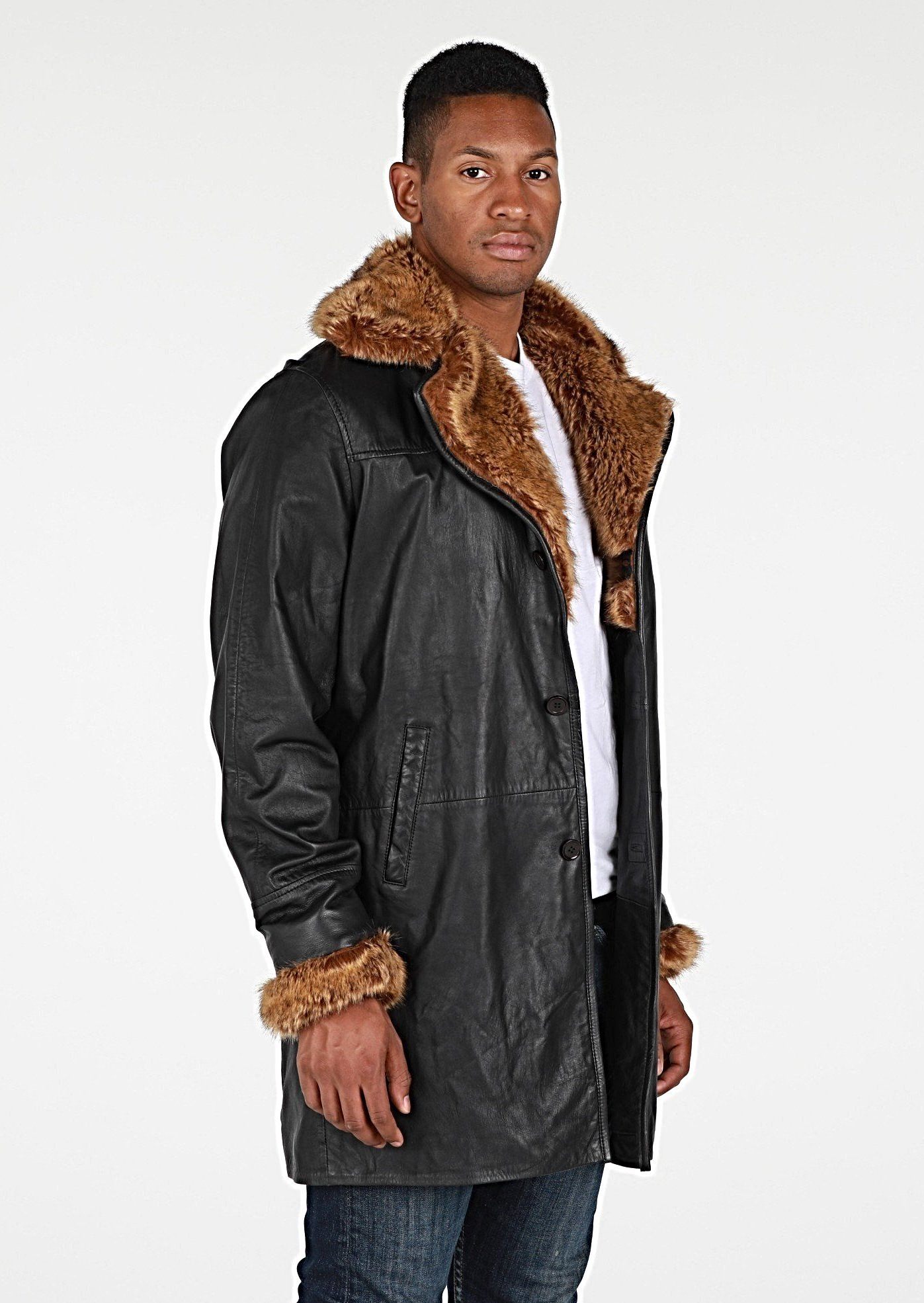 Leather Jacket - Ulman Mens Winter Leather Coat W/Faux Fur - Clearance