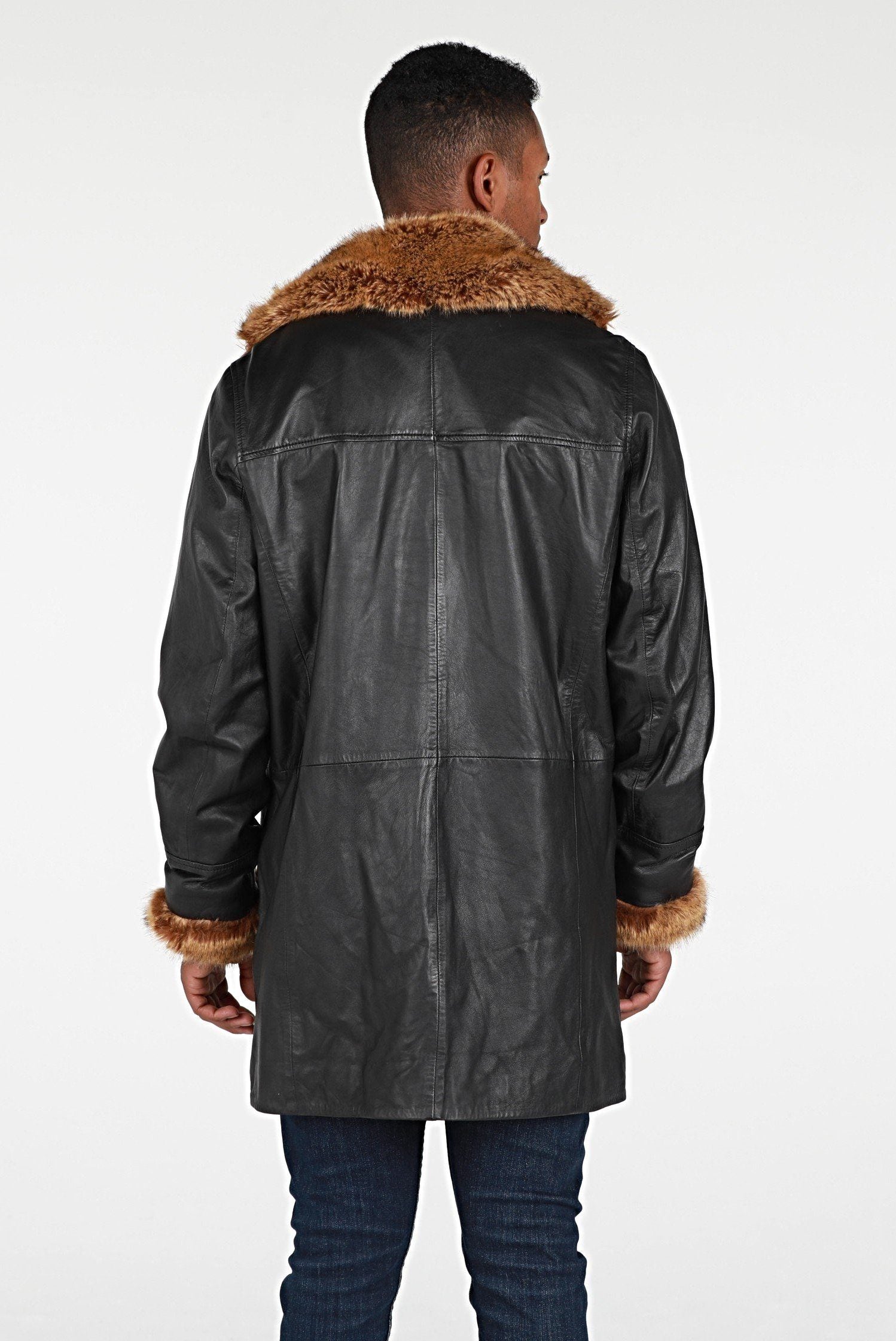 Leather Jacket - Ulman Mens Winter Leather Coat W/Faux Fur - Clearance
