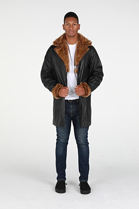 Leather Jacket - Ulman Mens Winter Leather Coat W/Faux Fur - Clearance