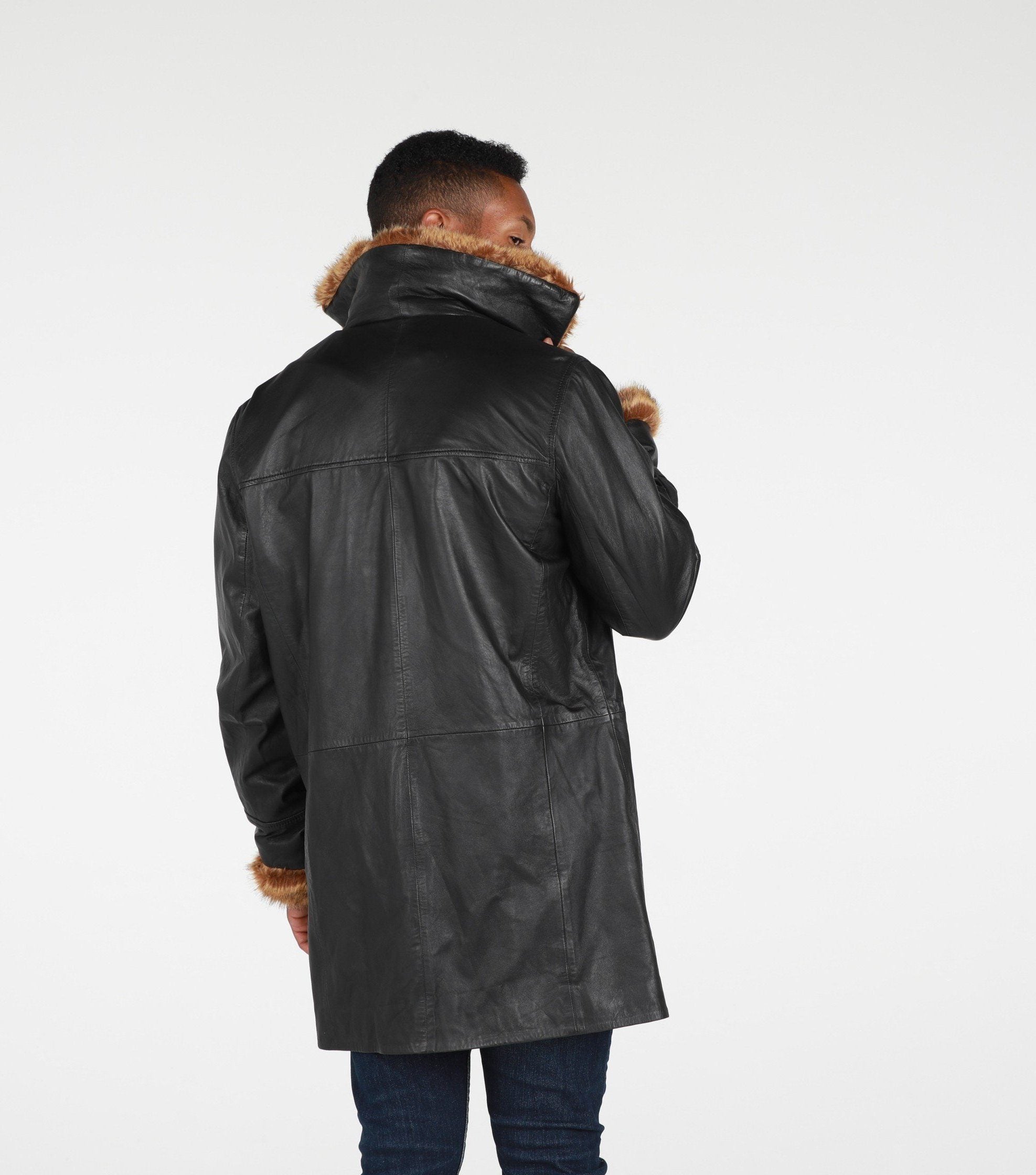 Leather Jacket - Ulman Mens Winter Leather Coat W/Faux Fur - Clearance