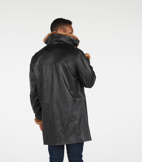 Leather Jacket - Ulman Mens Winter Leather Coat W/Faux Fur - Clearance