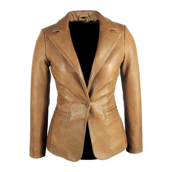 Womens Leather Blazer - Womens Tapered Tan Leather Blazer Awesome Lambskin