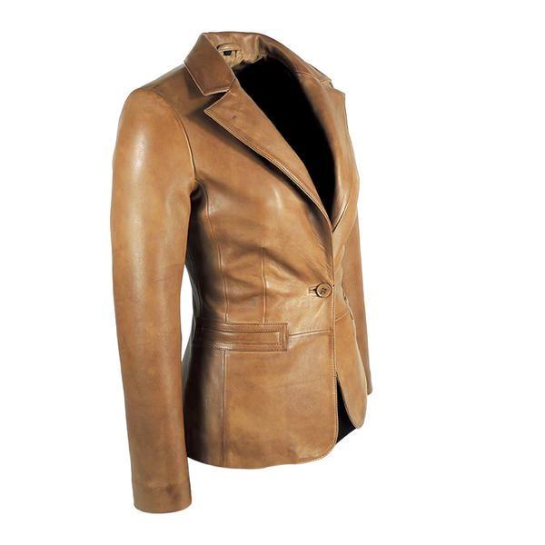 Womens Leather Blazer - Womens Tapered Tan Leather Blazer Awesome Lambskin