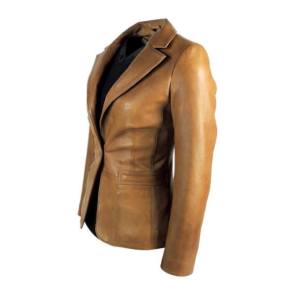 Womens Leather Blazer - Womens Tapered Tan Leather Blazer Awesome Lambskin