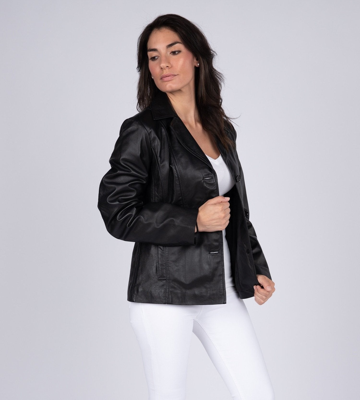 Women's Athena 3 Button Leather Coat, [option2] - Fadcloset