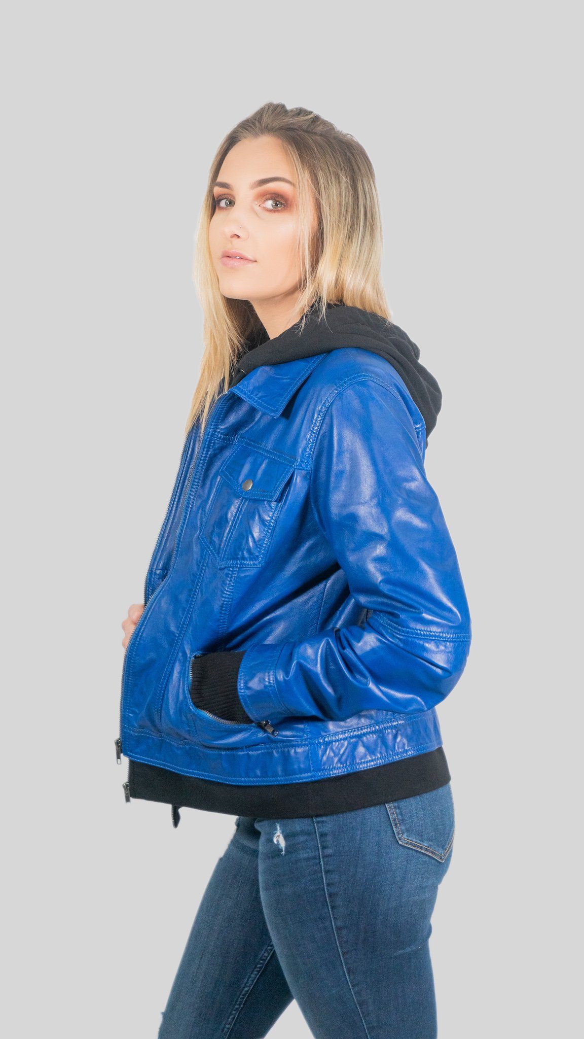 Womens Leather Jacket - Annalise Womens Leather Jacket Blue