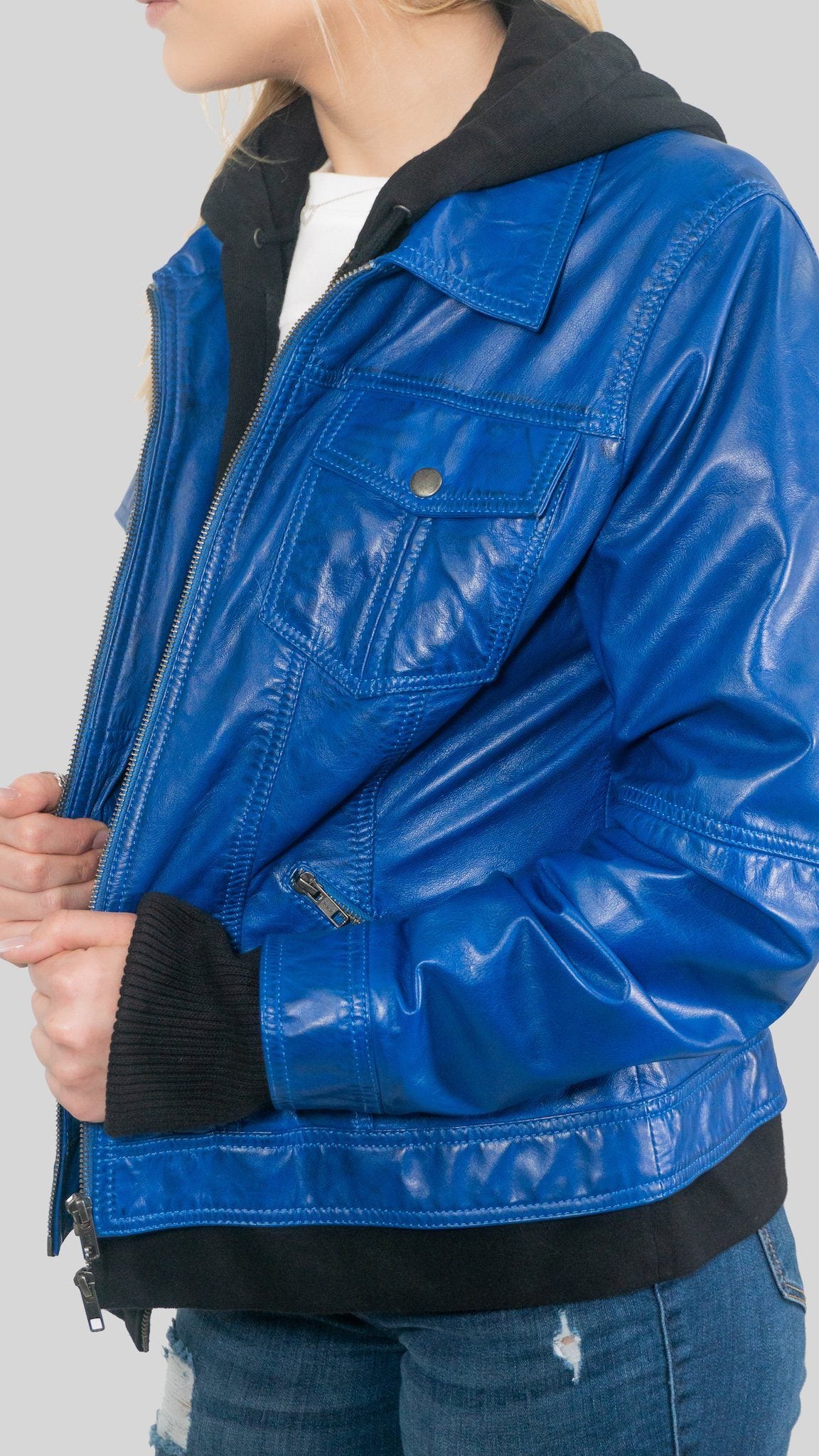 Womens Leather Jacket - Annalise Womens Leather Jacket Blue