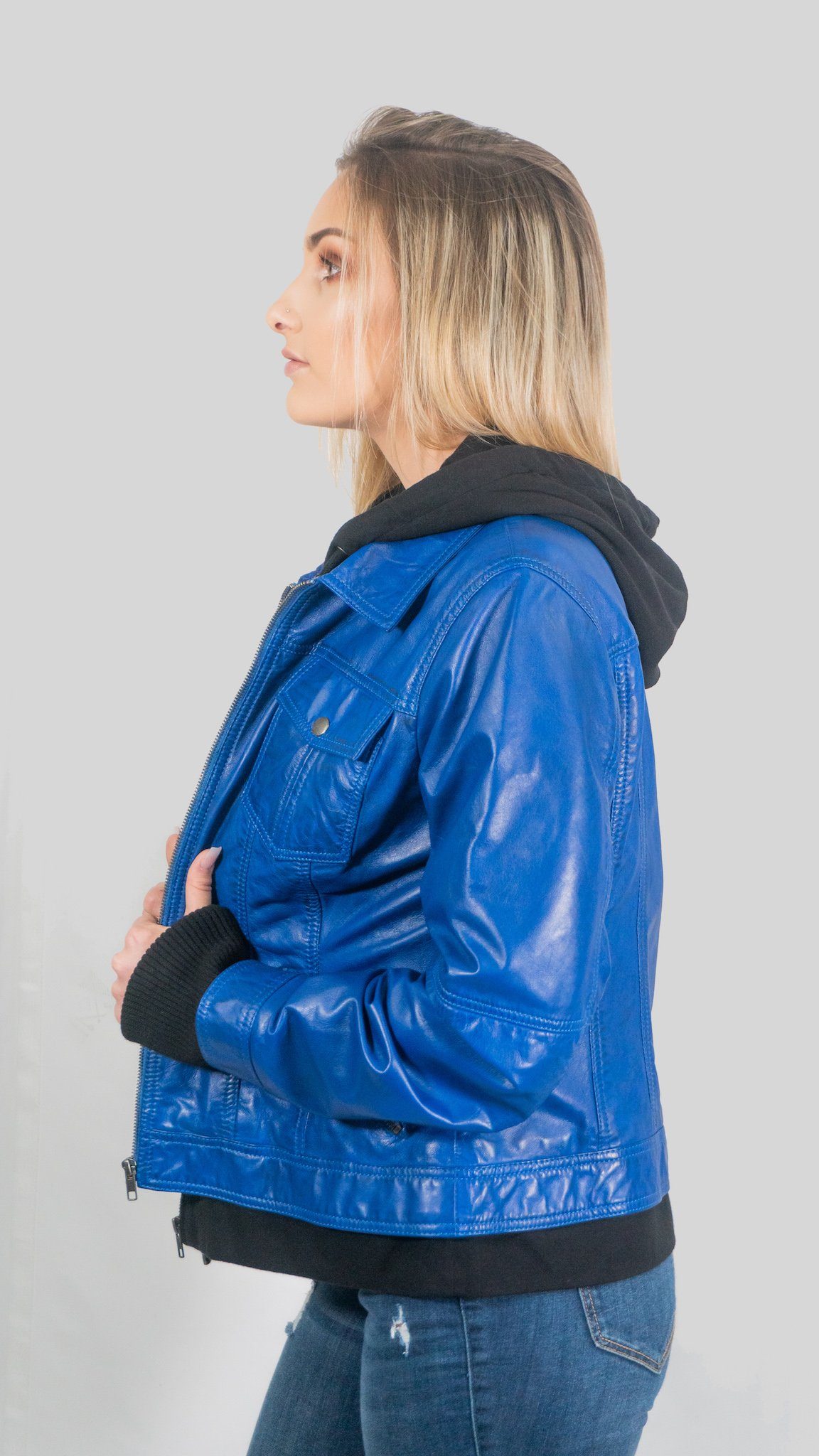 Womens Leather Jacket - Annalise Womens Leather Jacket Blue
