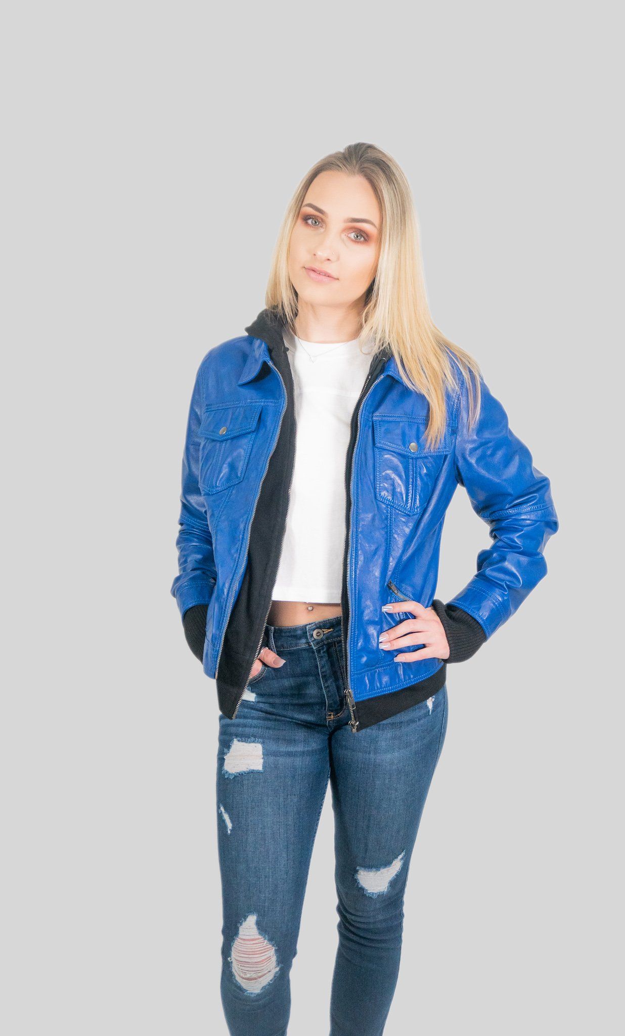 Womens Leather Jacket - Annalise Womens Leather Jacket Blue