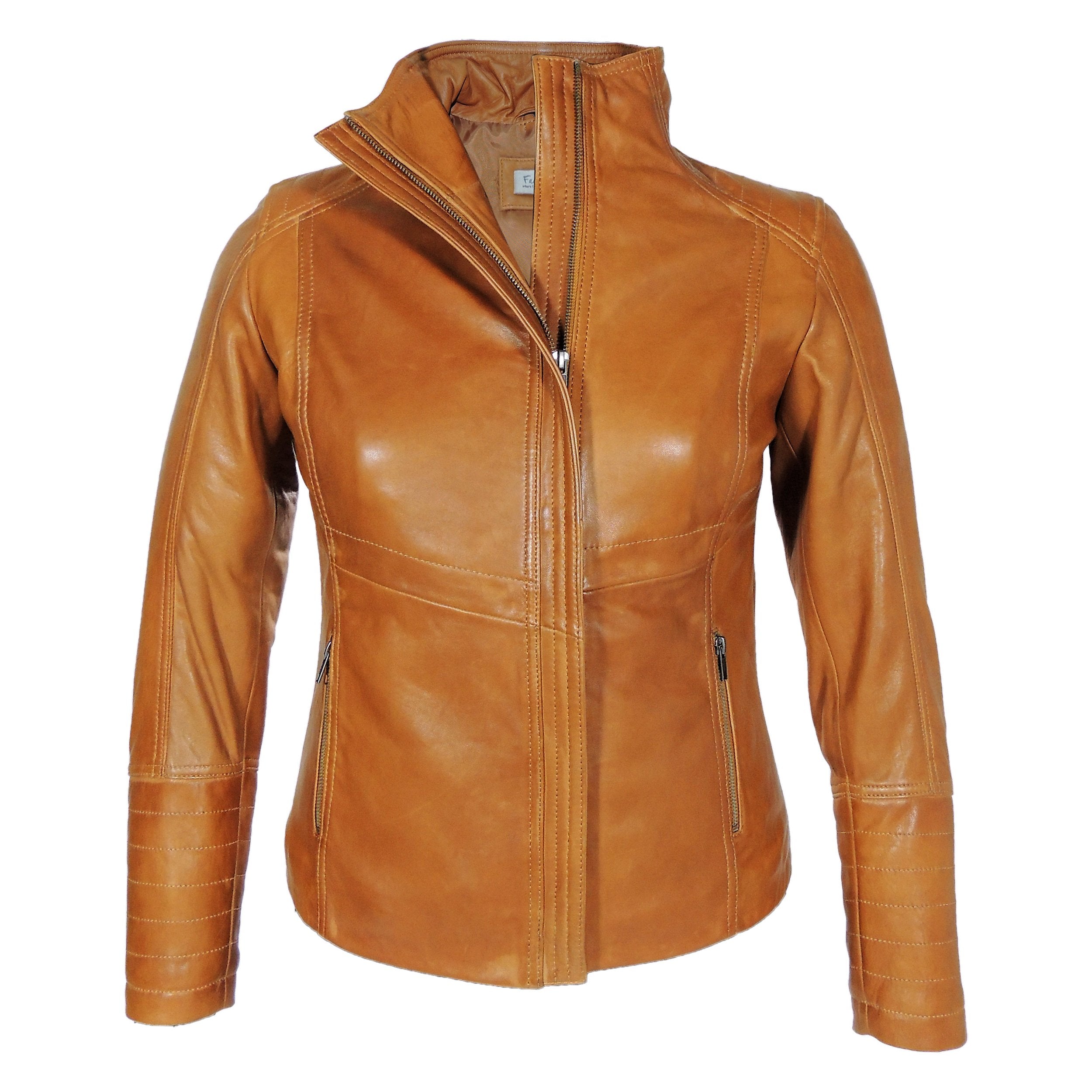 Arra Womens Leather Jacket, Tan - Fadcloset
