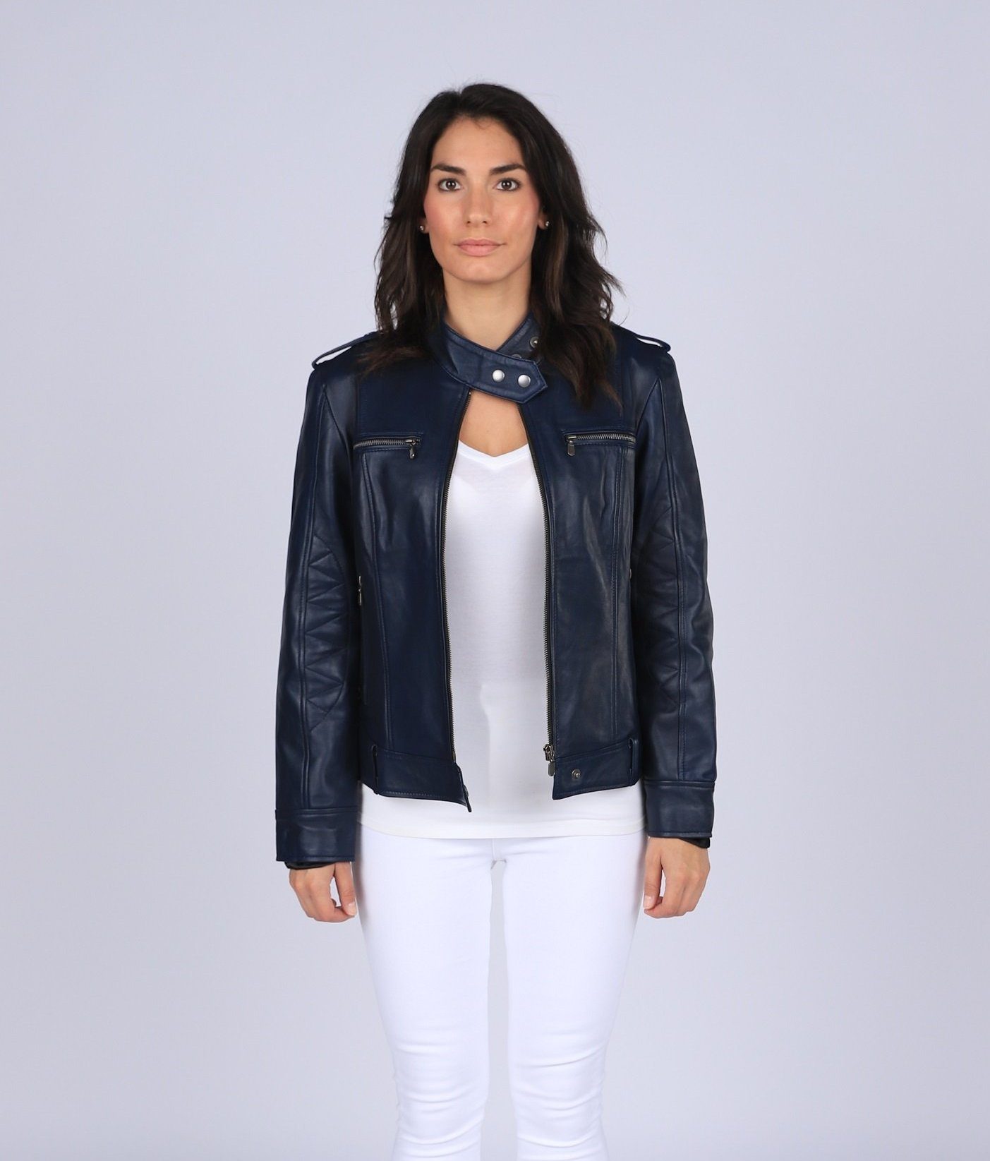 Womens Leather Jacket - Faya Womens Leather Jacket Midnight