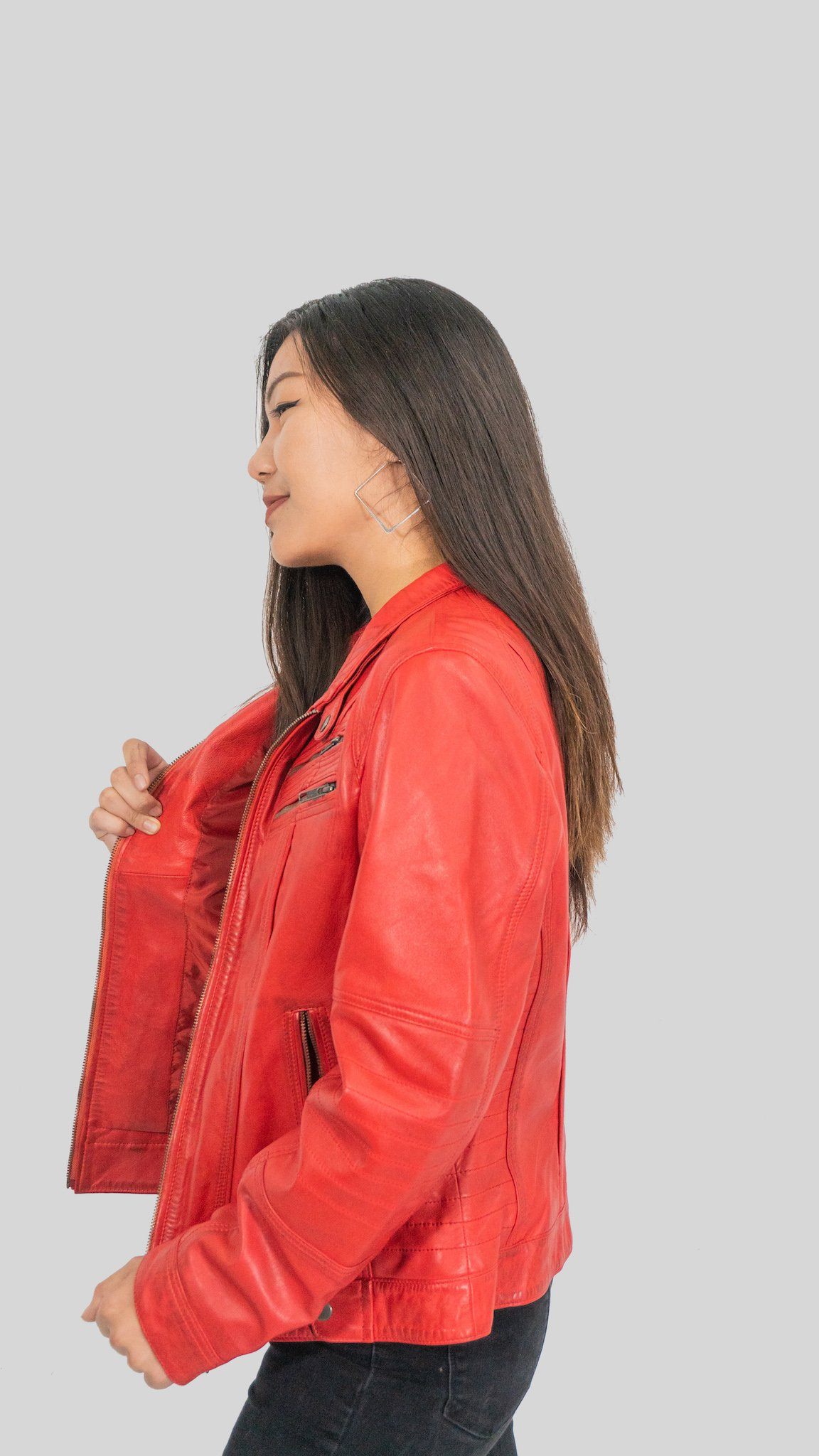 Womens Leather Jacket - Ladies Elektra Washed Leather Jacket Red