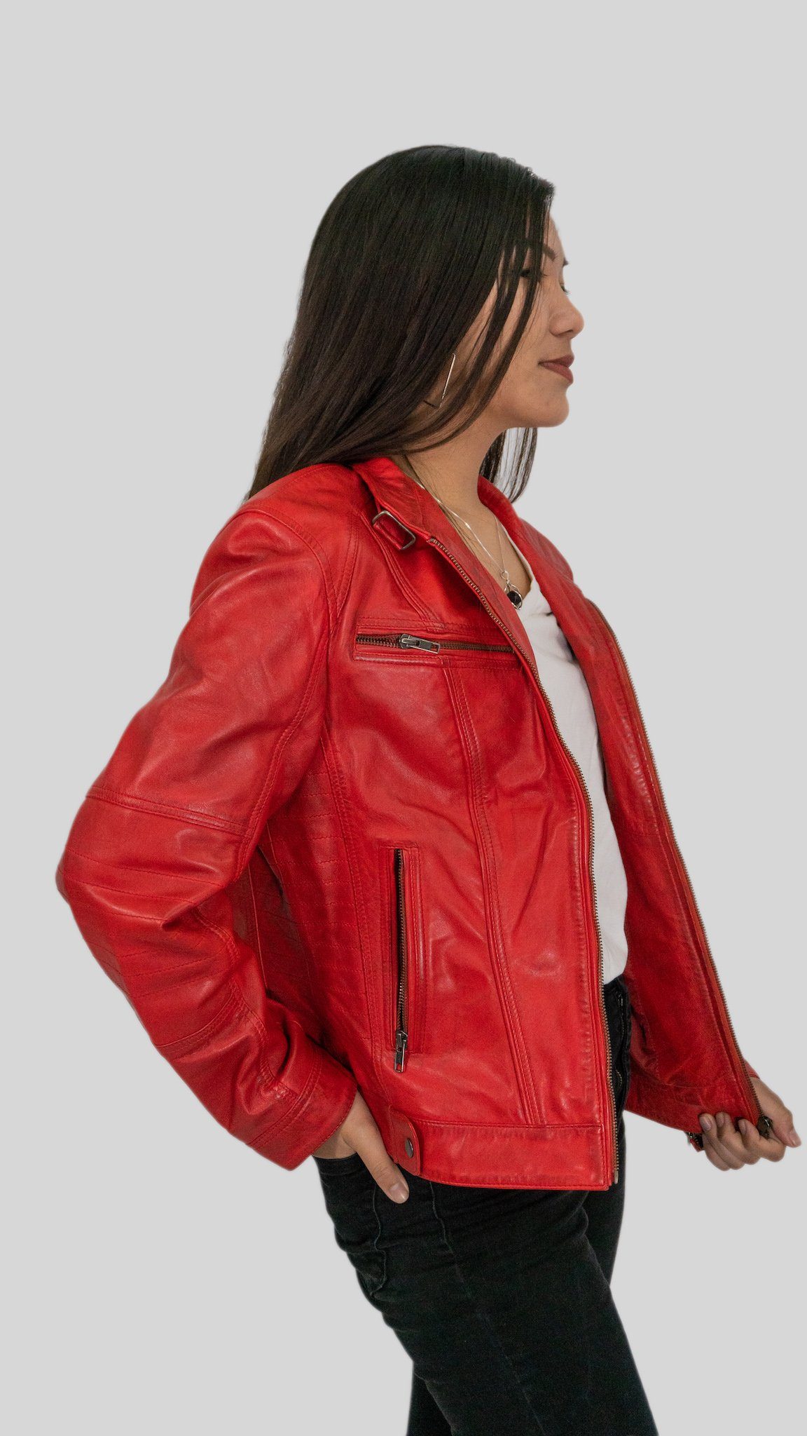 Womens Leather Jacket - Ladies Elektra Washed Leather Jacket Red