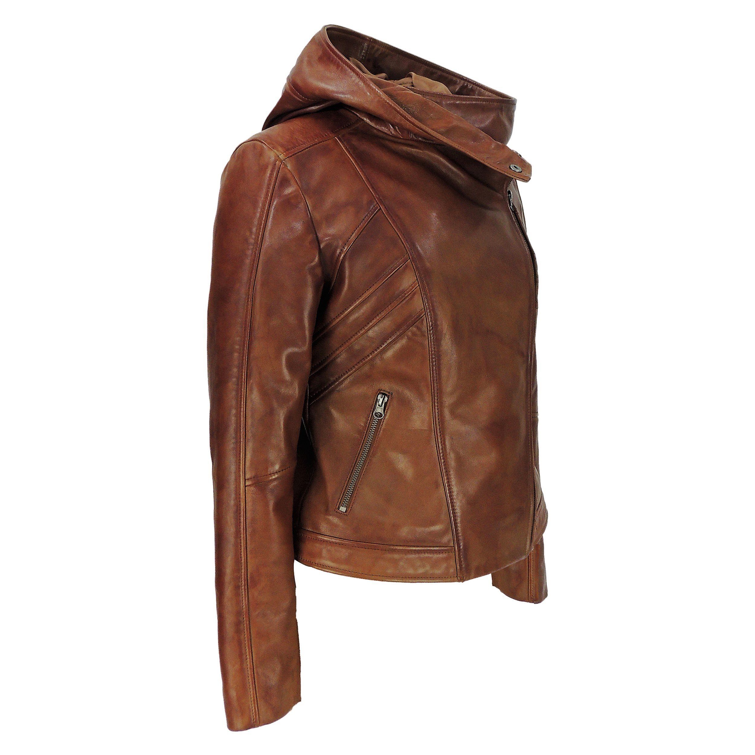 Womens Leather Jacket - Sasha High Fashion Womens Hooded Leather Jacket