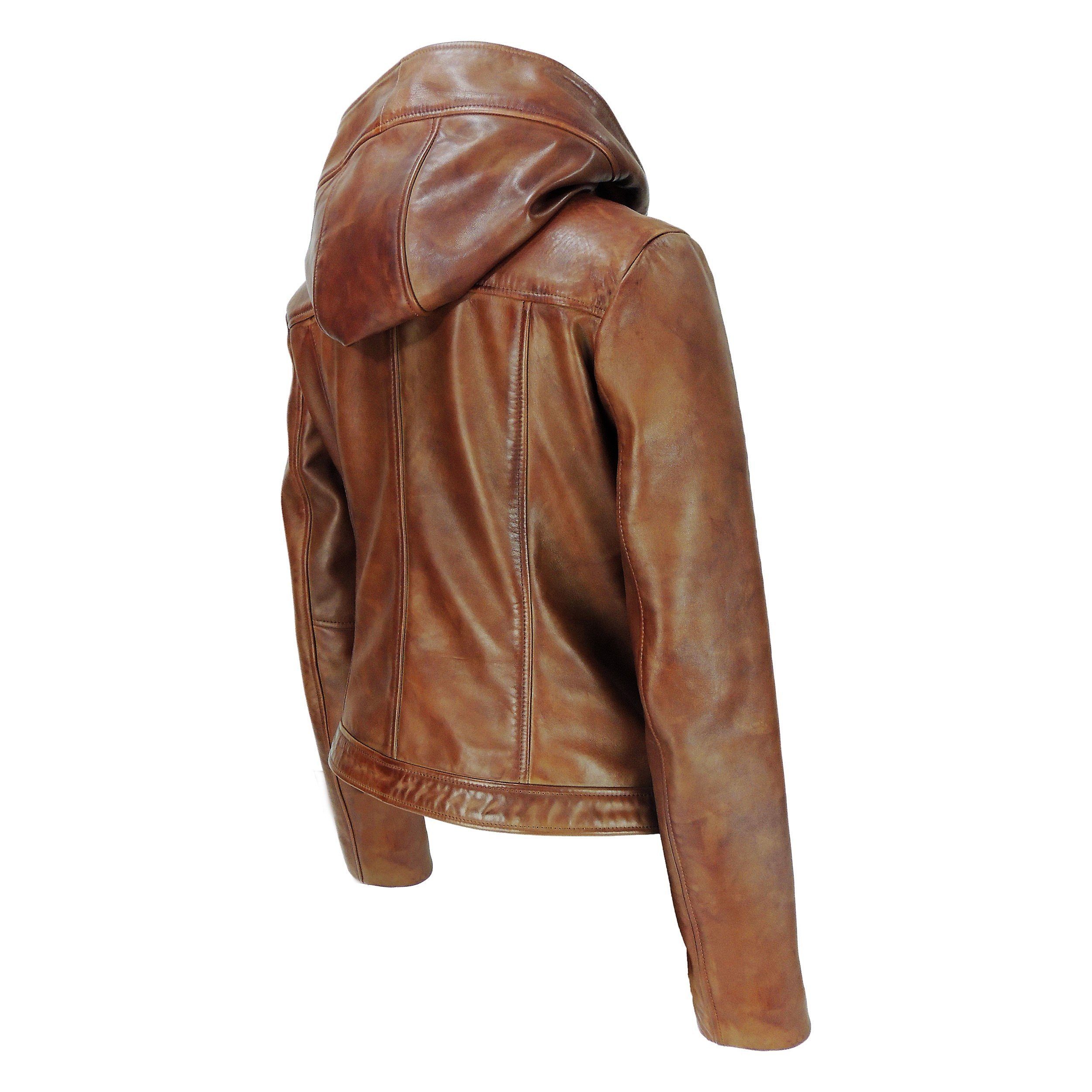 Womens Leather Jacket - Sasha High Fashion Womens Hooded Leather Jacket