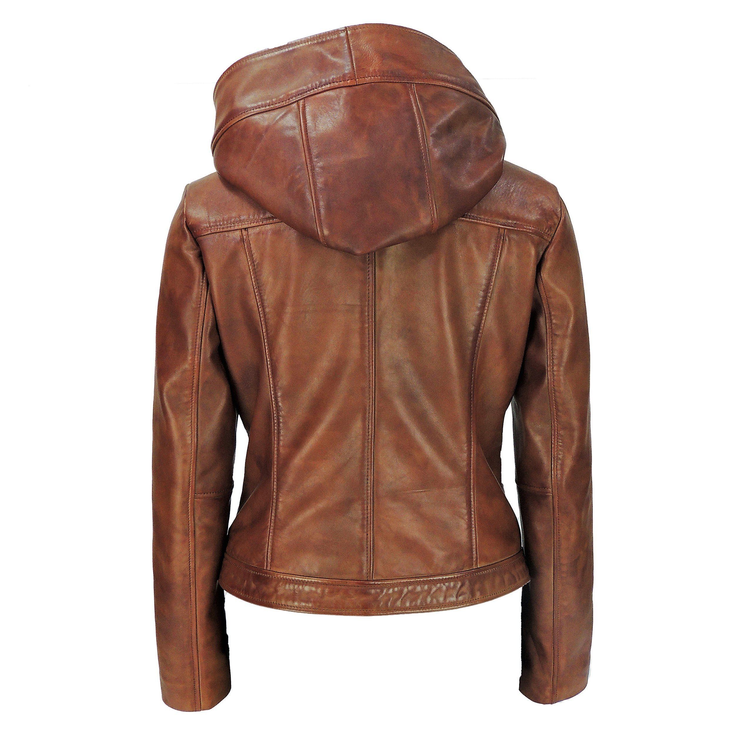 Womens Leather Jacket - Sasha High Fashion Womens Hooded Leather Jacket