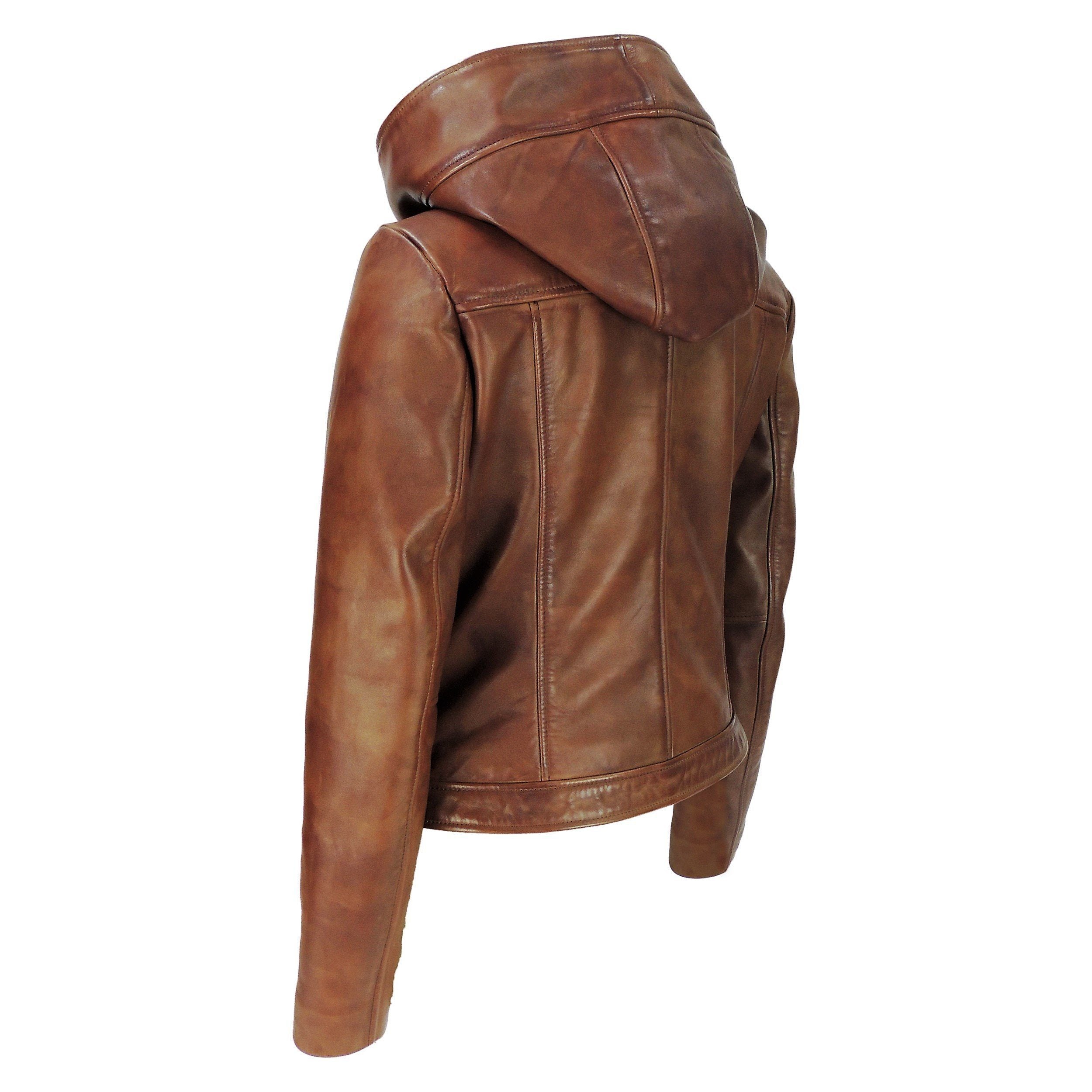 Womens Leather Jacket - Sasha High Fashion Womens Hooded Leather Jacket