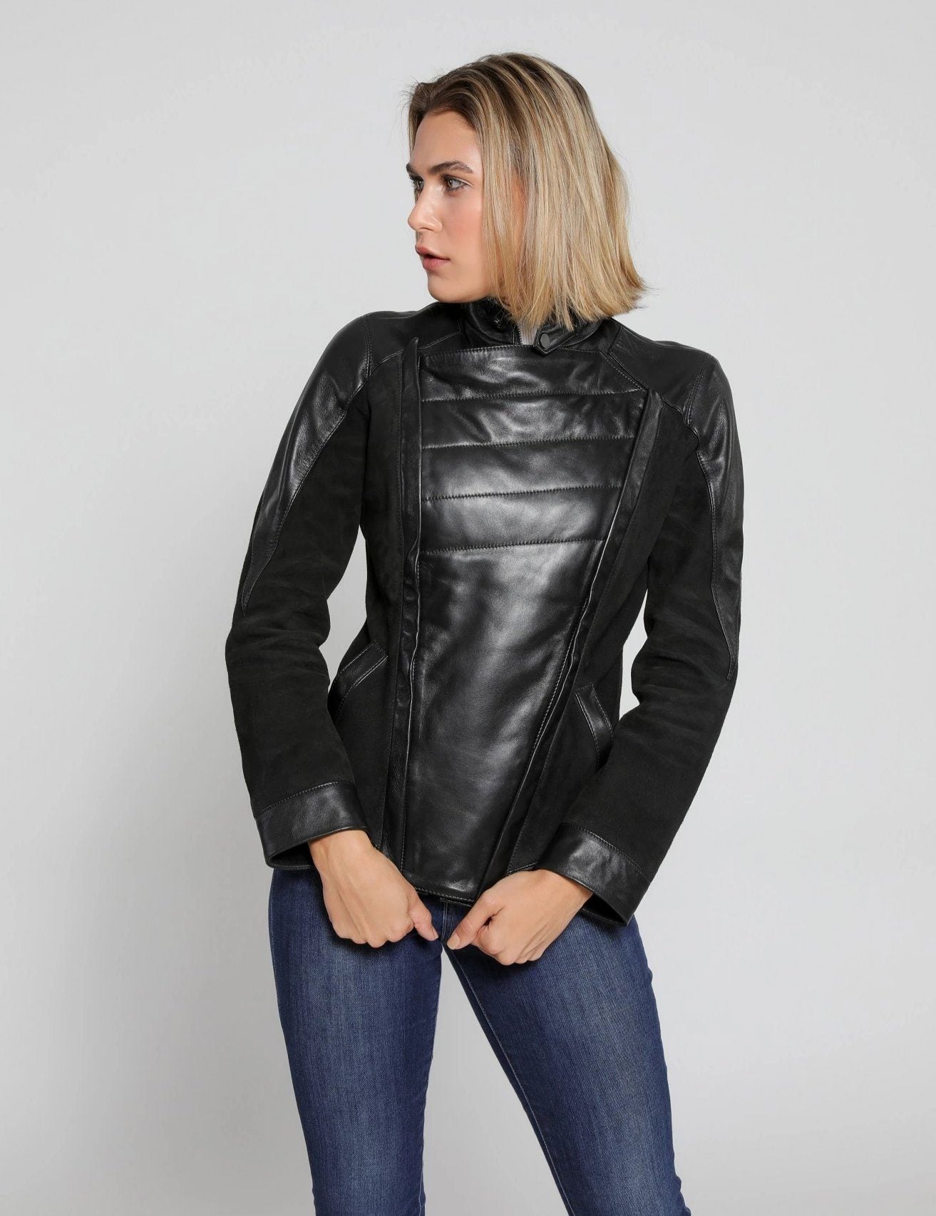 Womens Leather Jacket - Womens Cosette Dual Panel Leather & Suede Jacket - Clearance