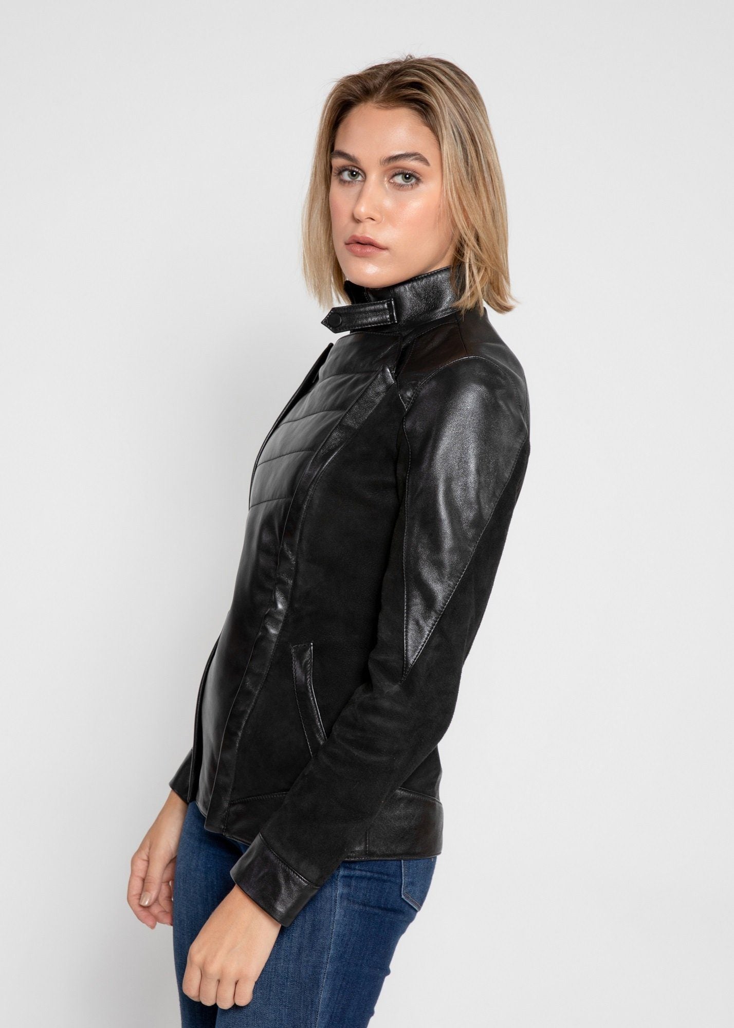Womens Leather Jacket - Womens Cosette Dual Panel Leather & Suede Jacket - Clearance