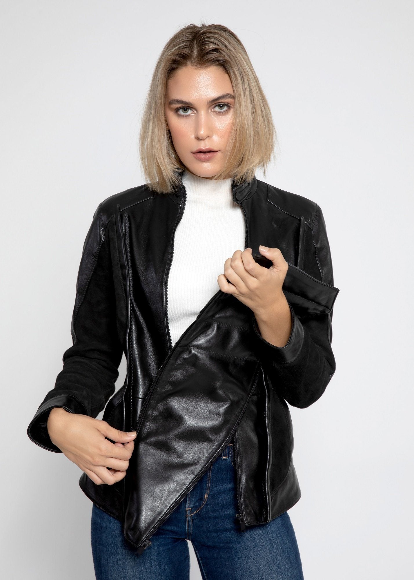 Womens Leather Jacket - Womens Cosette Dual Panel Leather & Suede Jacket - Clearance