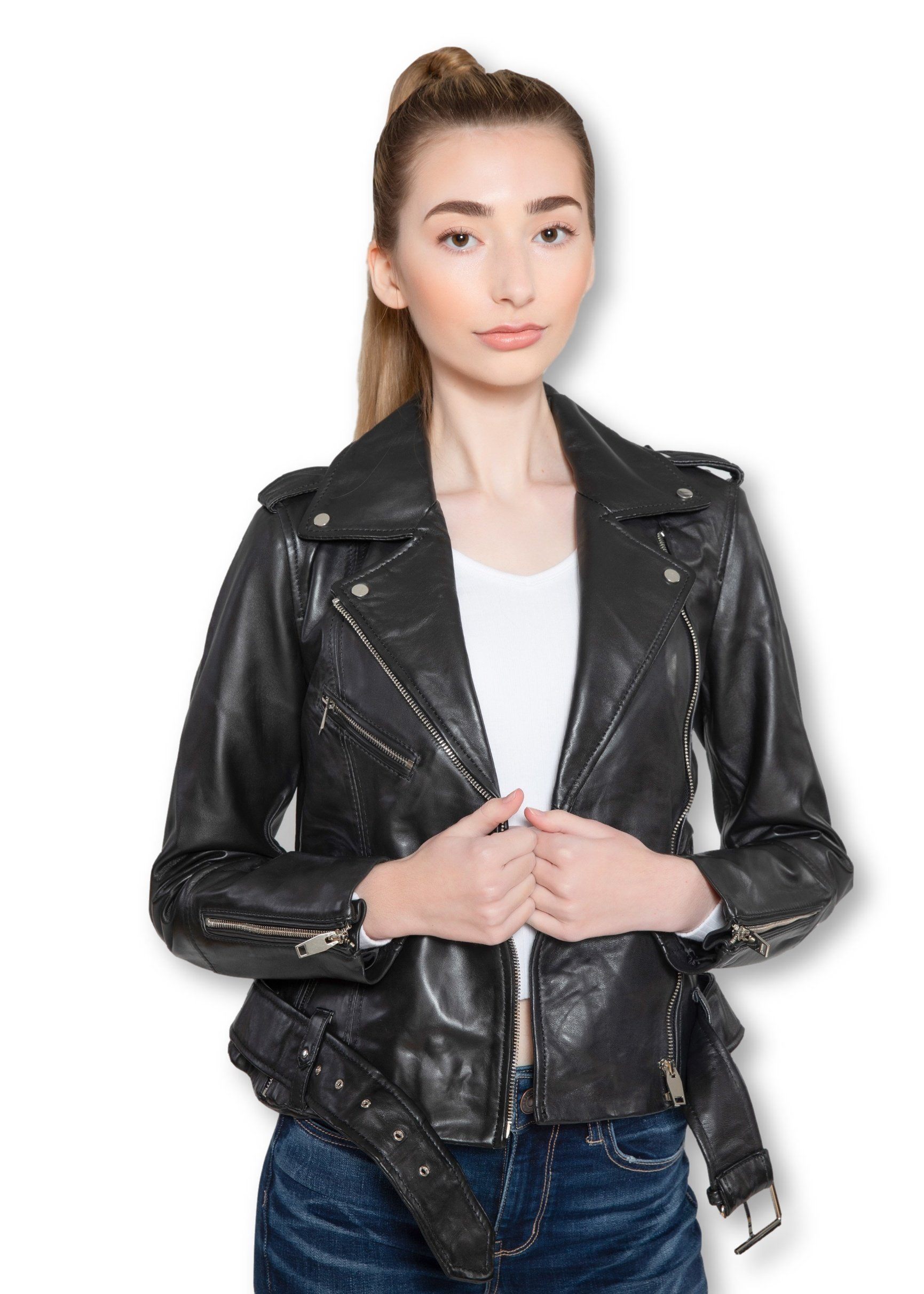 Womens Leather Jacket - Womens Moto Nappa Leather Jacket