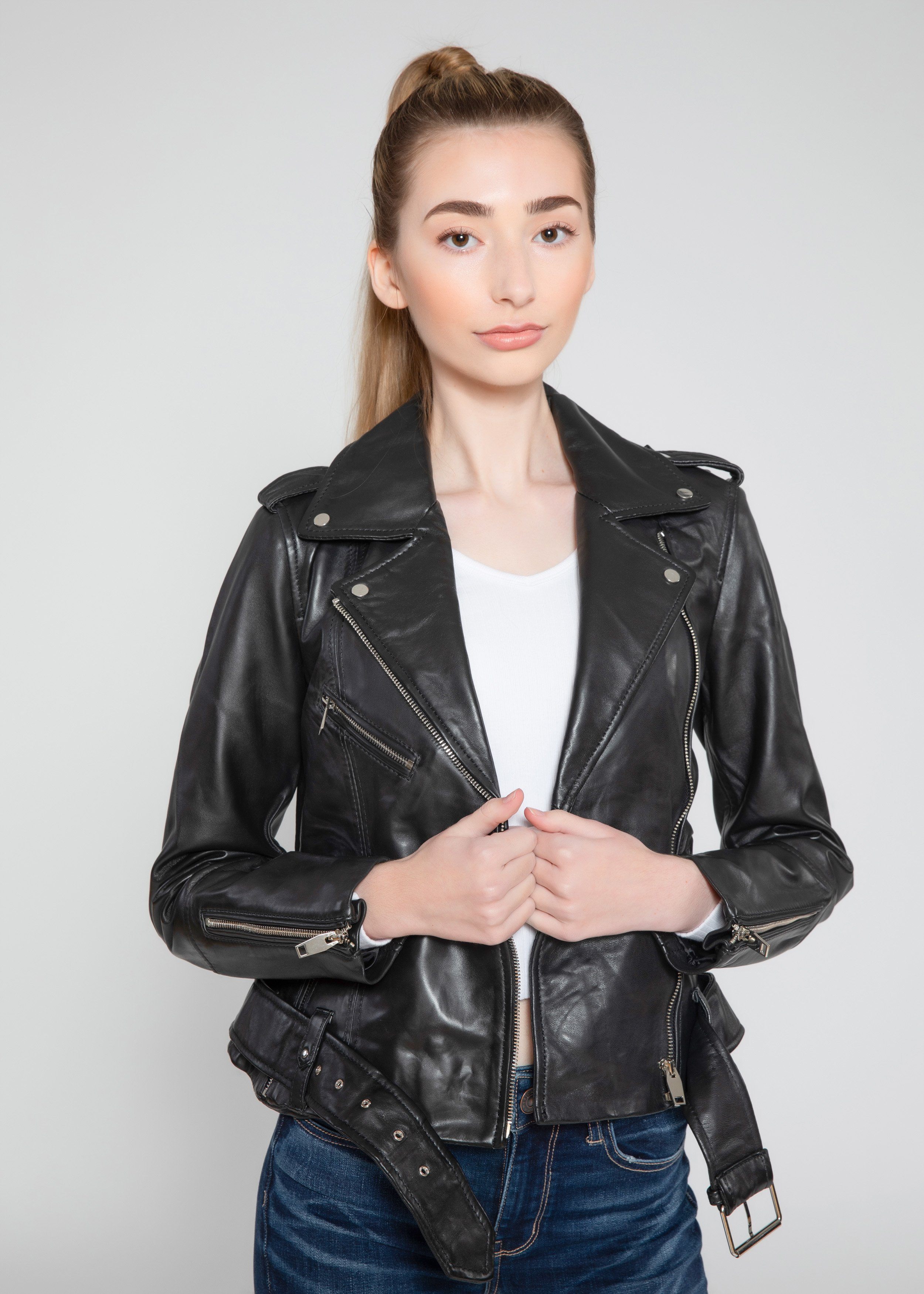 Womens Leather Jacket - Womens Moto Nappa Leather Jacket