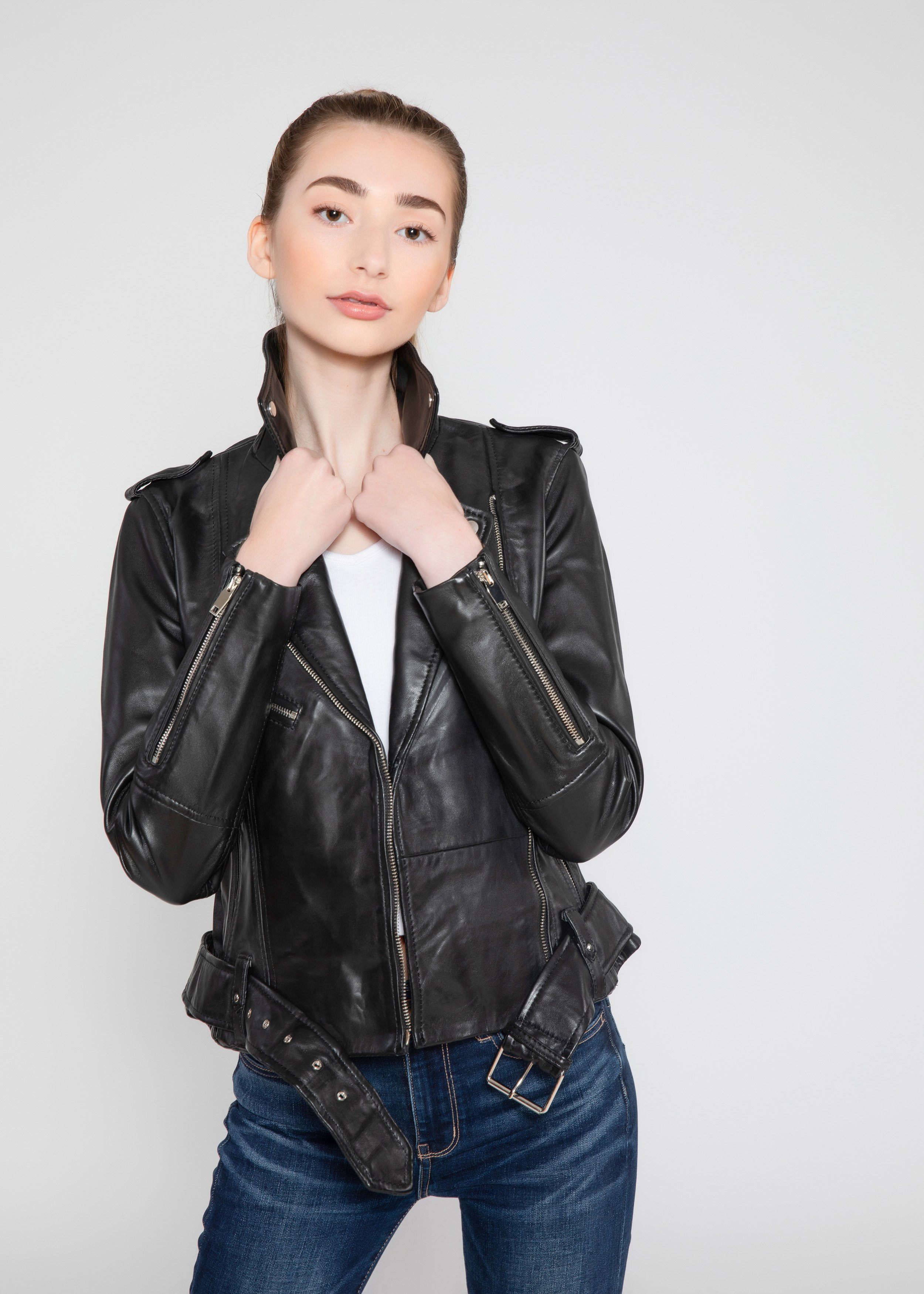 Womens Leather Jacket - Womens Moto Nappa Leather Jacket