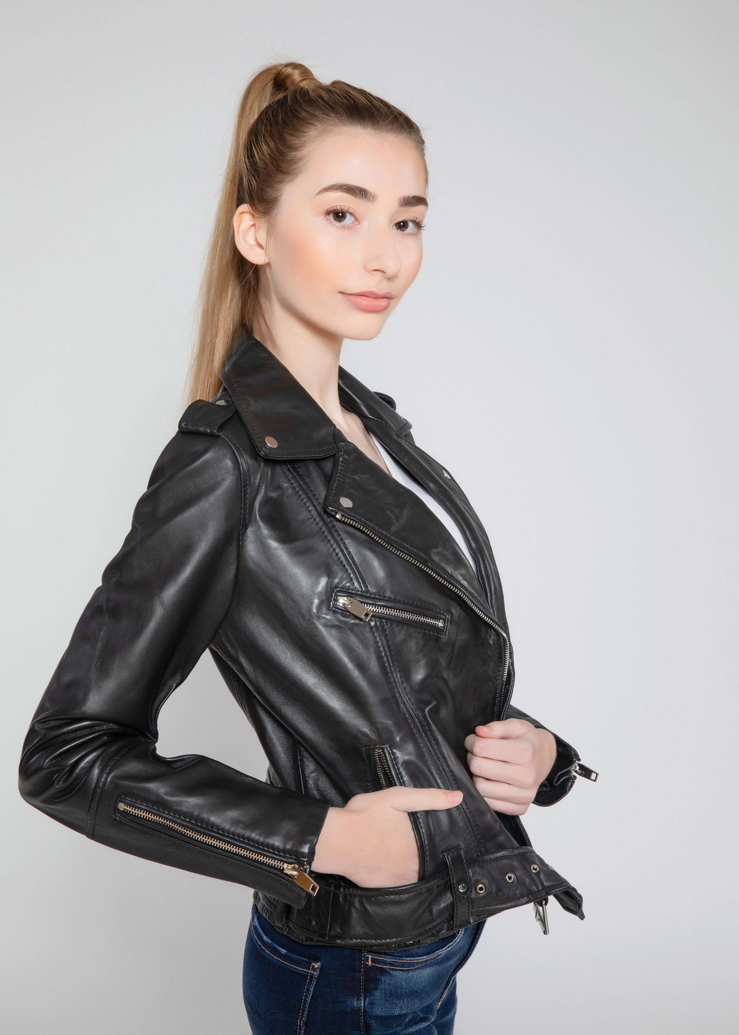 Womens Leather Jacket - Womens Moto Nappa Leather Jacket