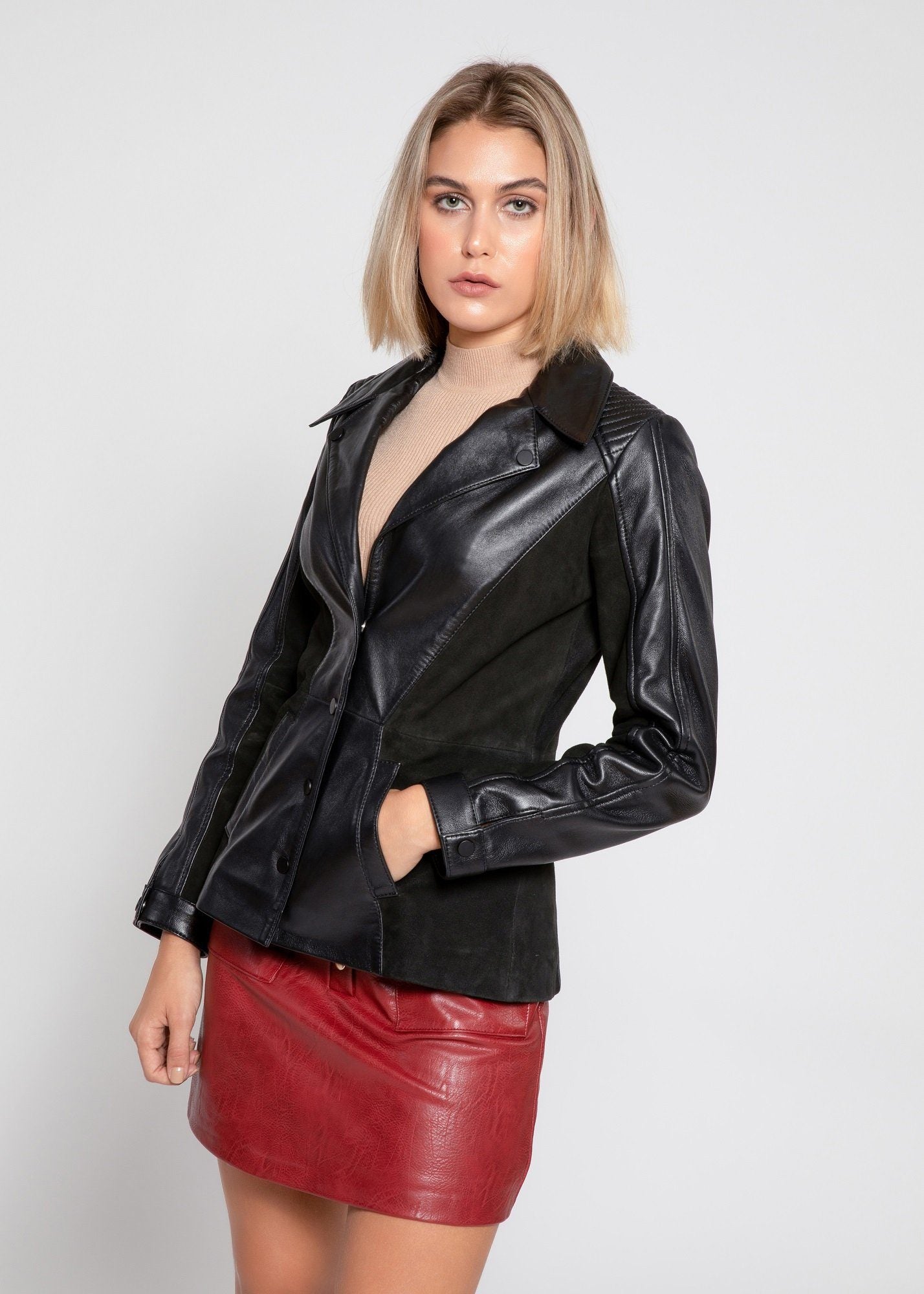 Womens Leather Jacket - Womens Myrcella Suede Leather Blazer - Clearance