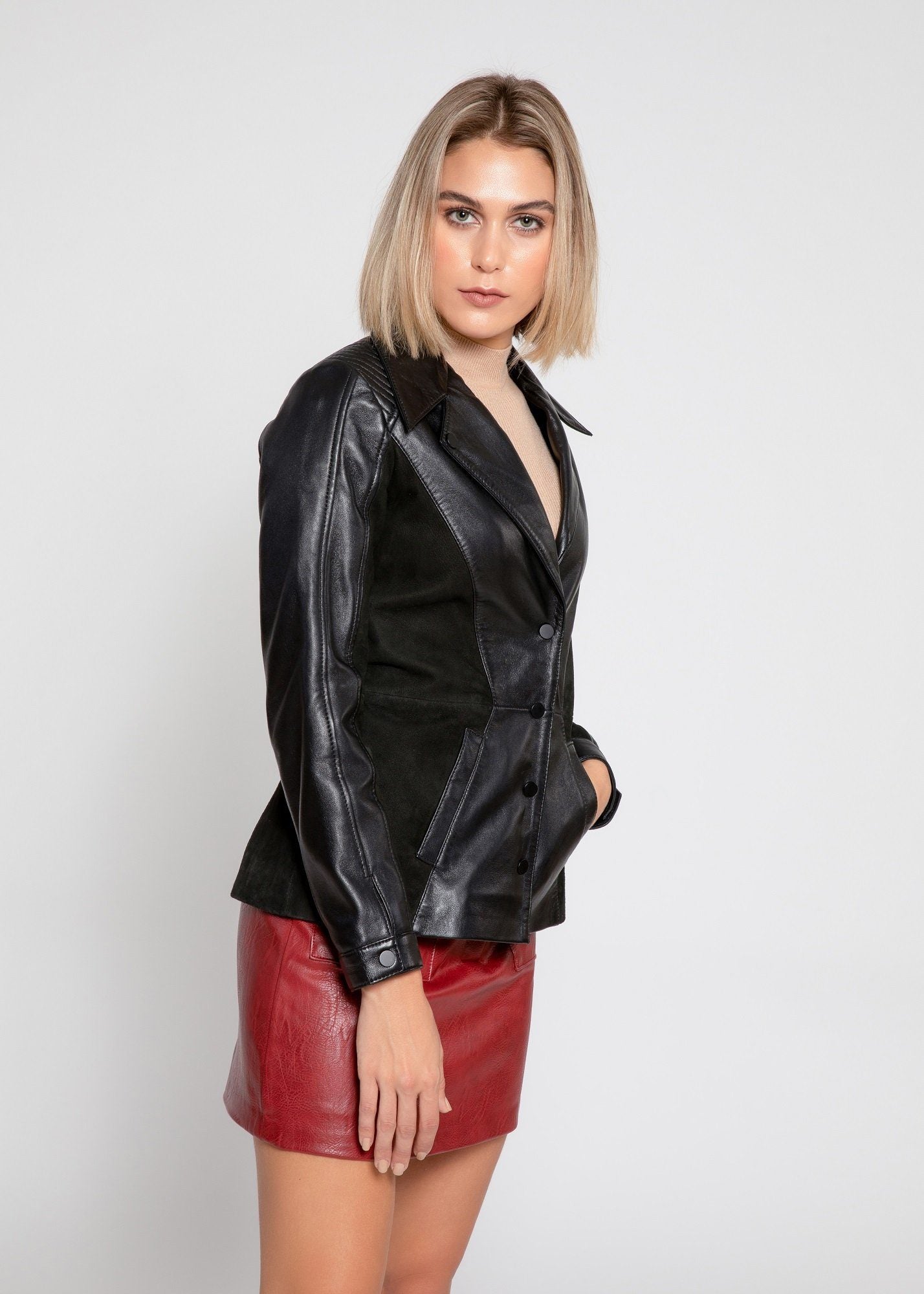 Womens Leather Jacket - Womens Myrcella Suede Leather Blazer - Clearance