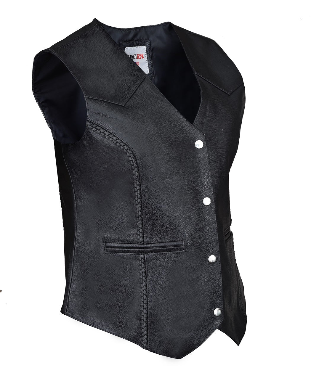 FAD Women Black Diamond Braided Leather Vest - FADLeather