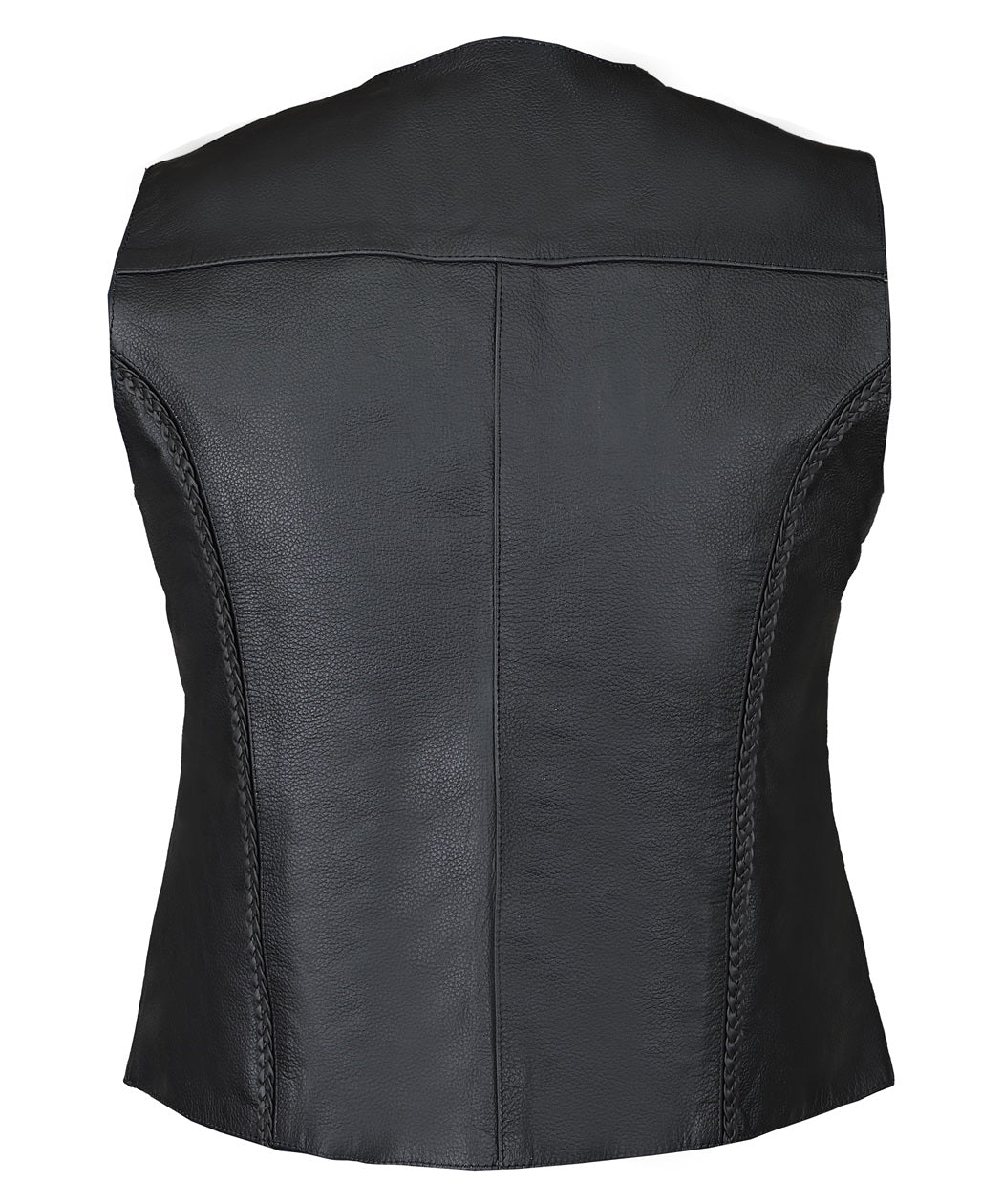 FAD Women Black Diamond Braided Leather Vest - FADLeather