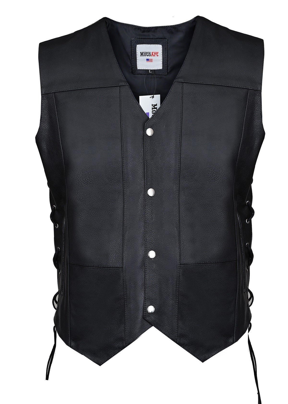 FAD Men Classic Black Leather Vest with Side Laces - FADLeather