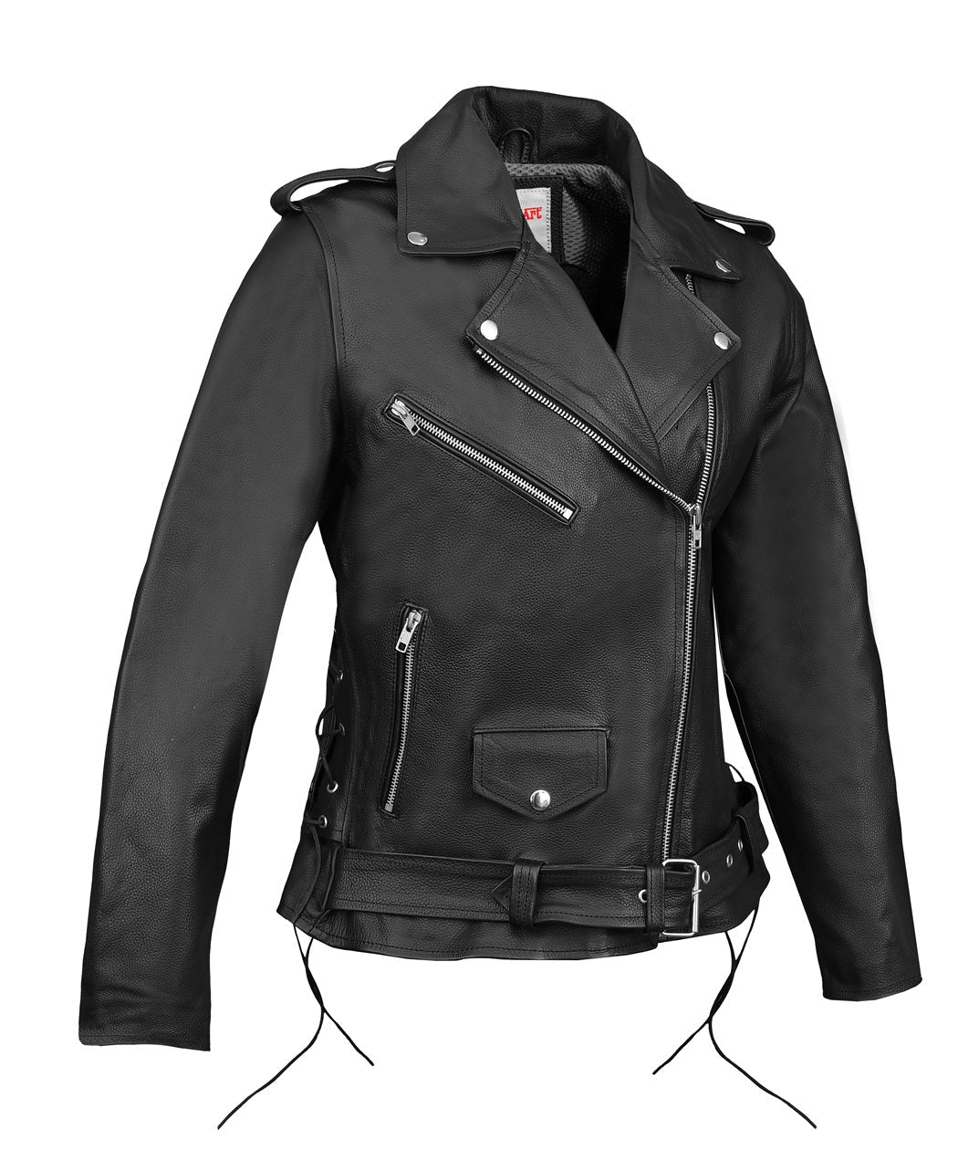 FAD Women Classic Black Premium Leather Motorcycle Vintage Jacket with Side Laces - FADLeather