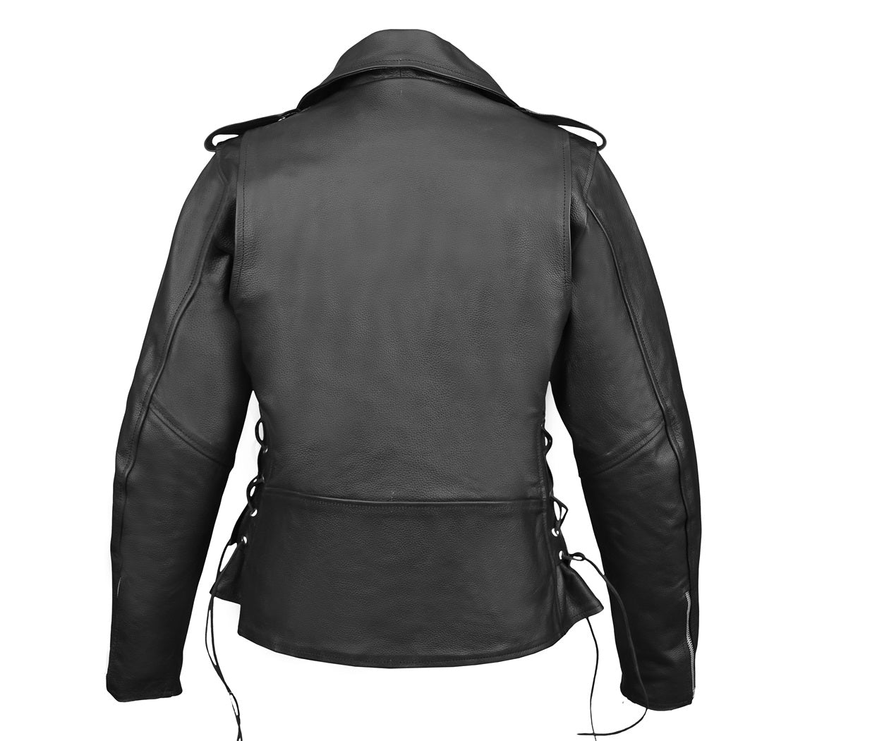 FAD Women Classic Black Premium Leather Motorcycle Vintage Jacket with Side Laces - FADLeather