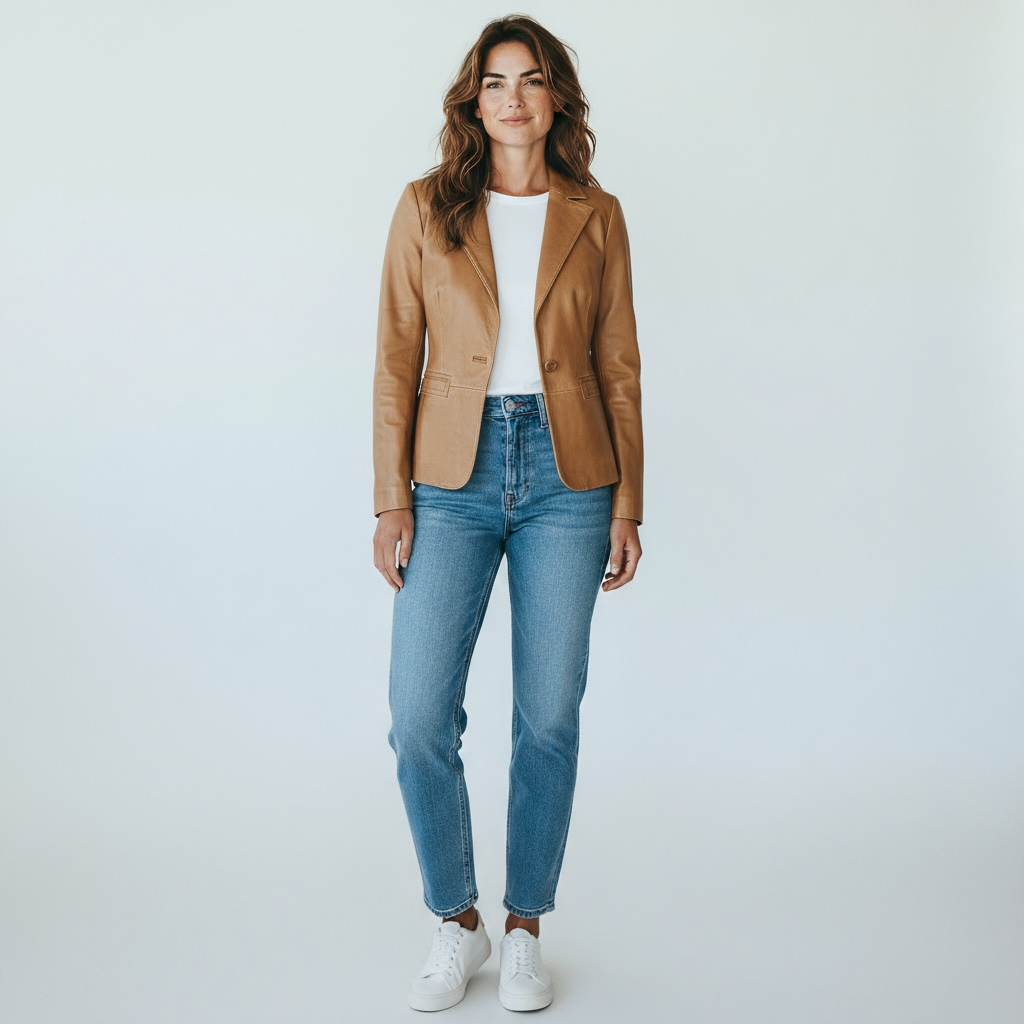 Womens Tapered Tan Leather Blazer Awesome Lambskin