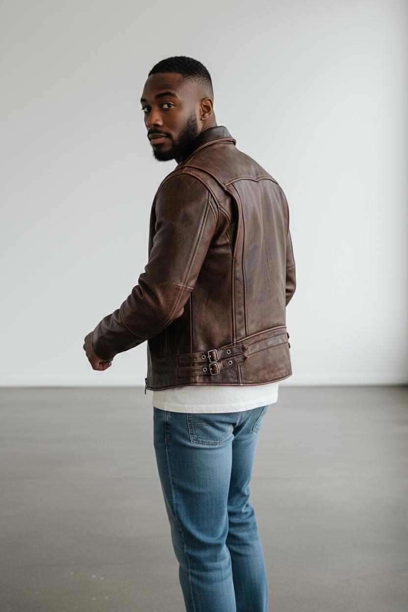 Mens Rex Front Side Pocket Red Brown Genuine Lambskin Leather Jacket