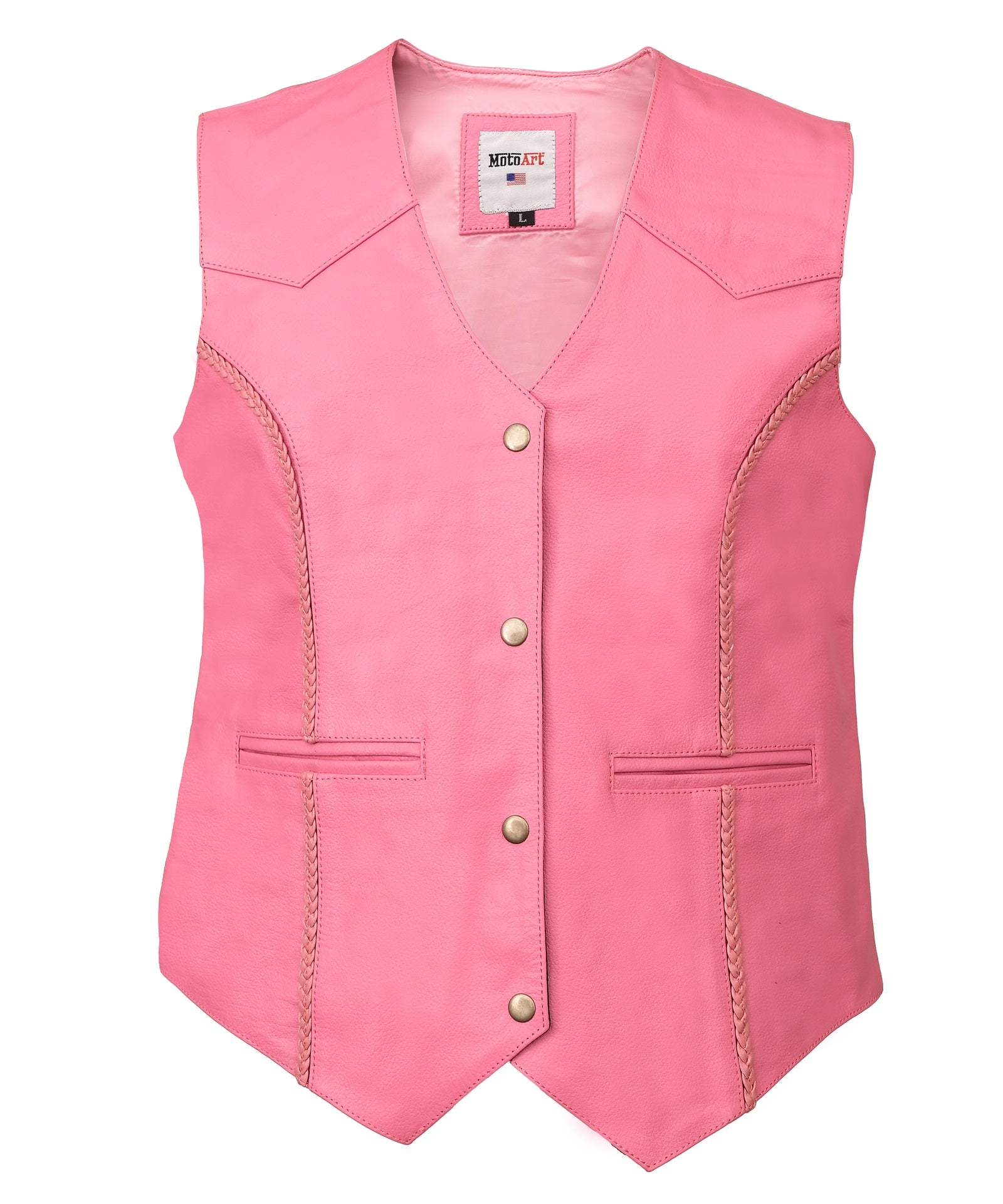 FAD Women Pink Diamond Braided Leather Vest