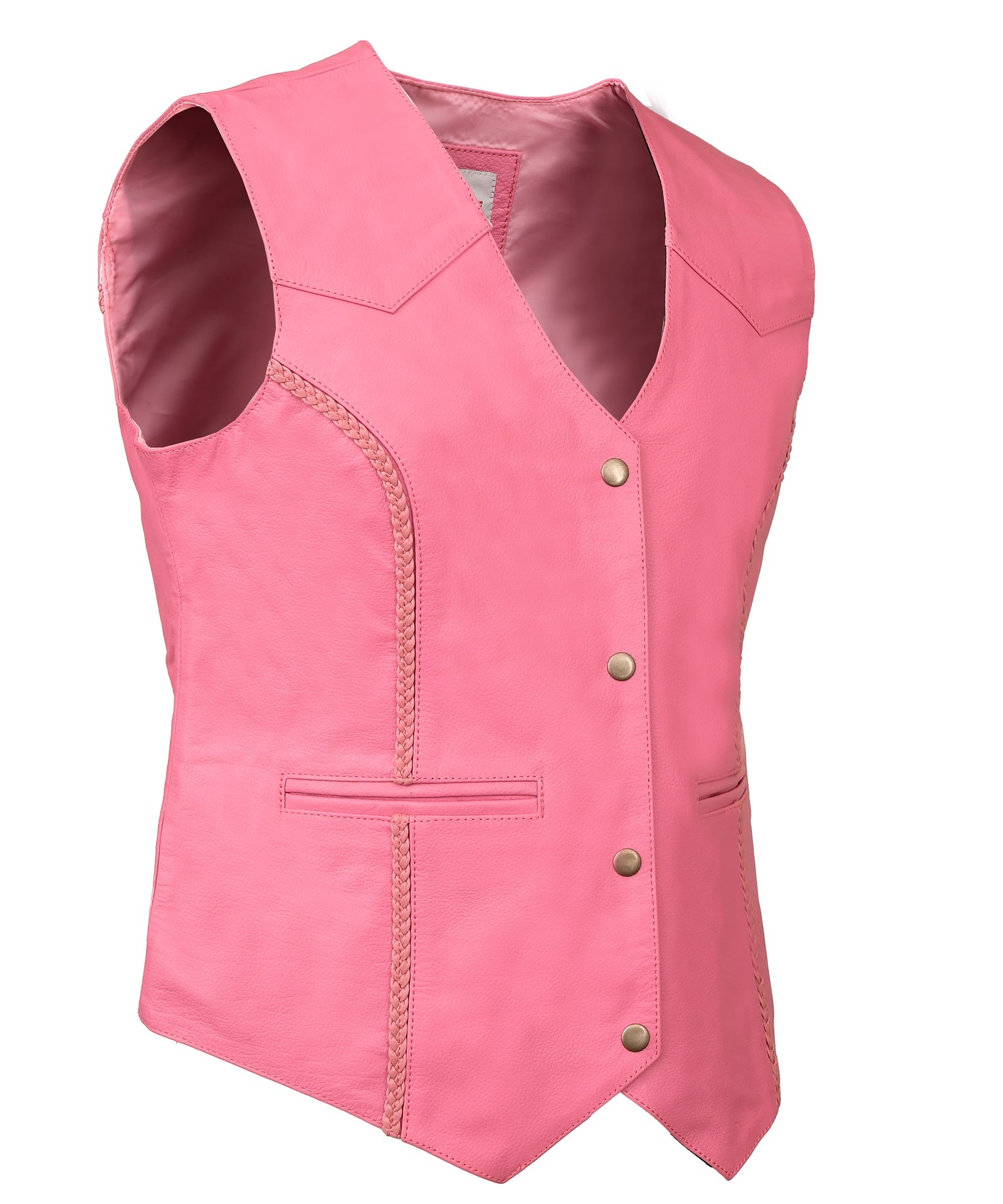 FAD Women Pink Diamond Braided Leather Vest