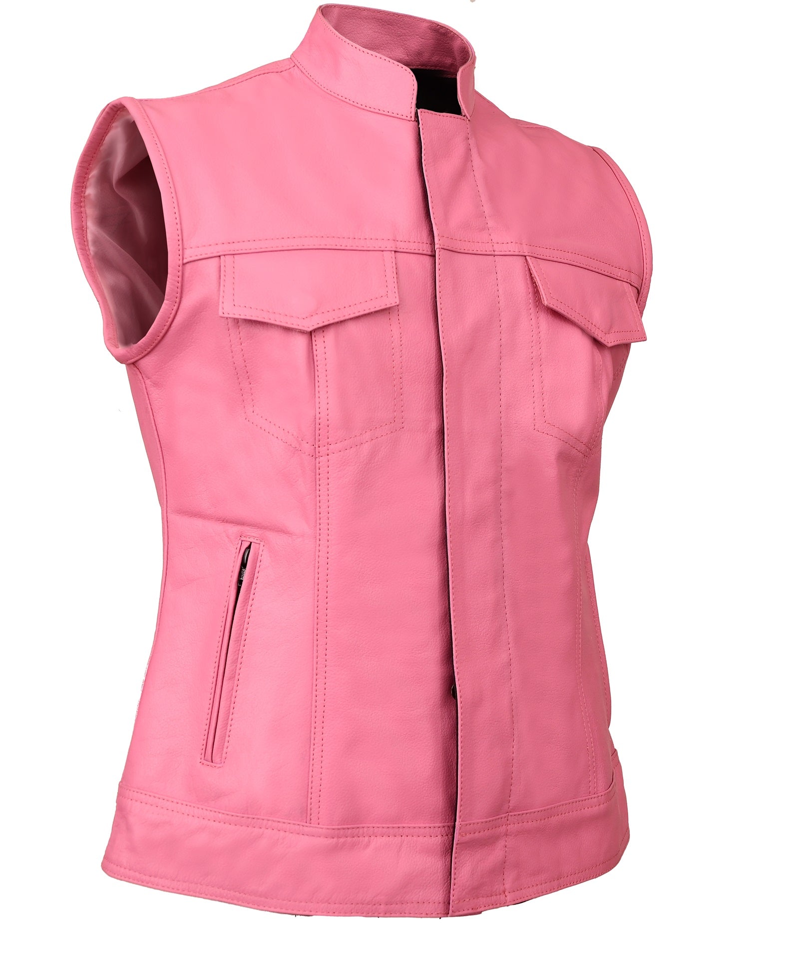 FAD Women Bonnie Pink Motorcycle Leather Vest