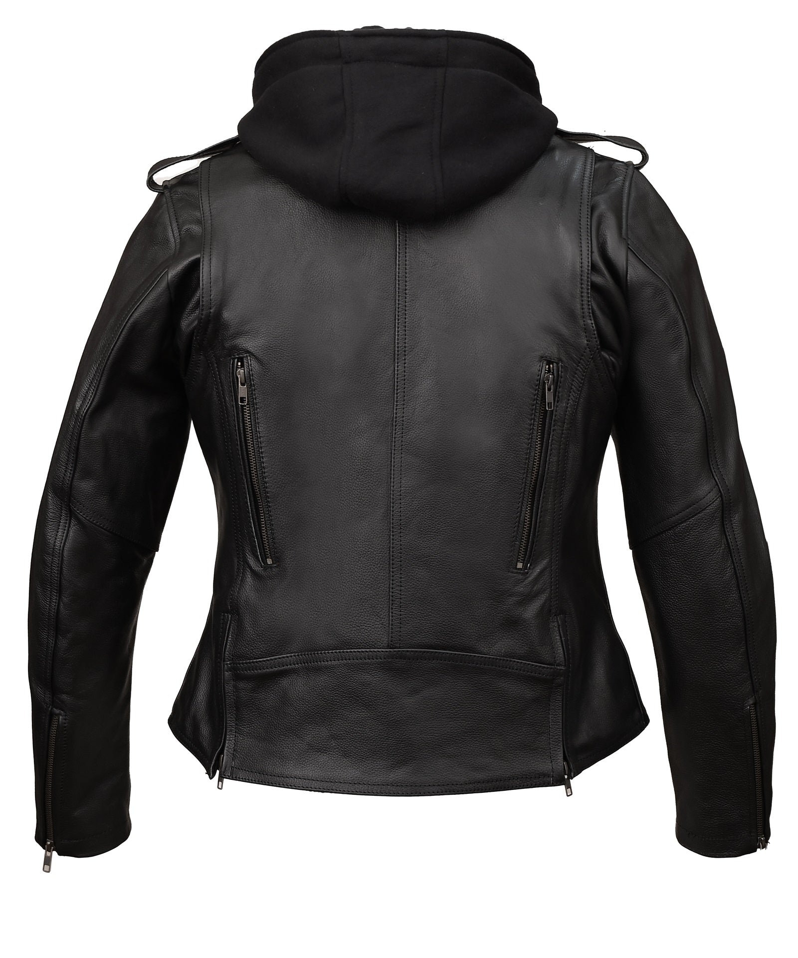 FAD Women Black Tara Hooded and Vented Motorcycle Biker Leather Jacket