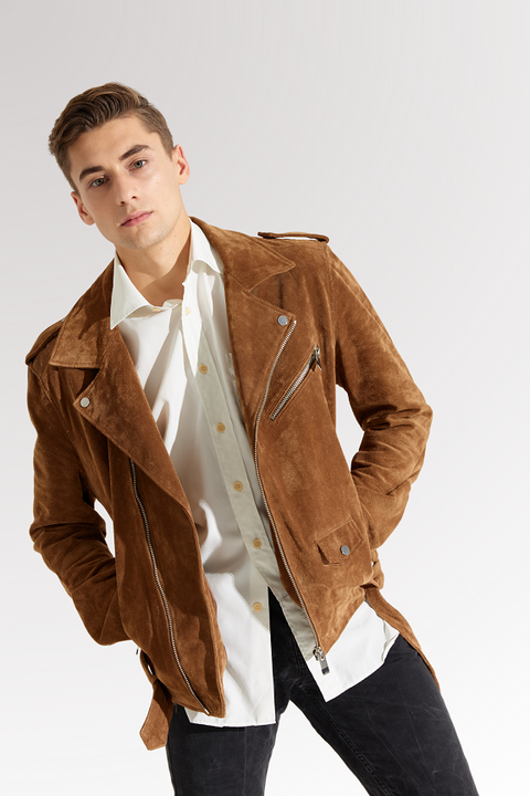 Men's Luca Motorcycle Style Brown Suede Leather Jacket