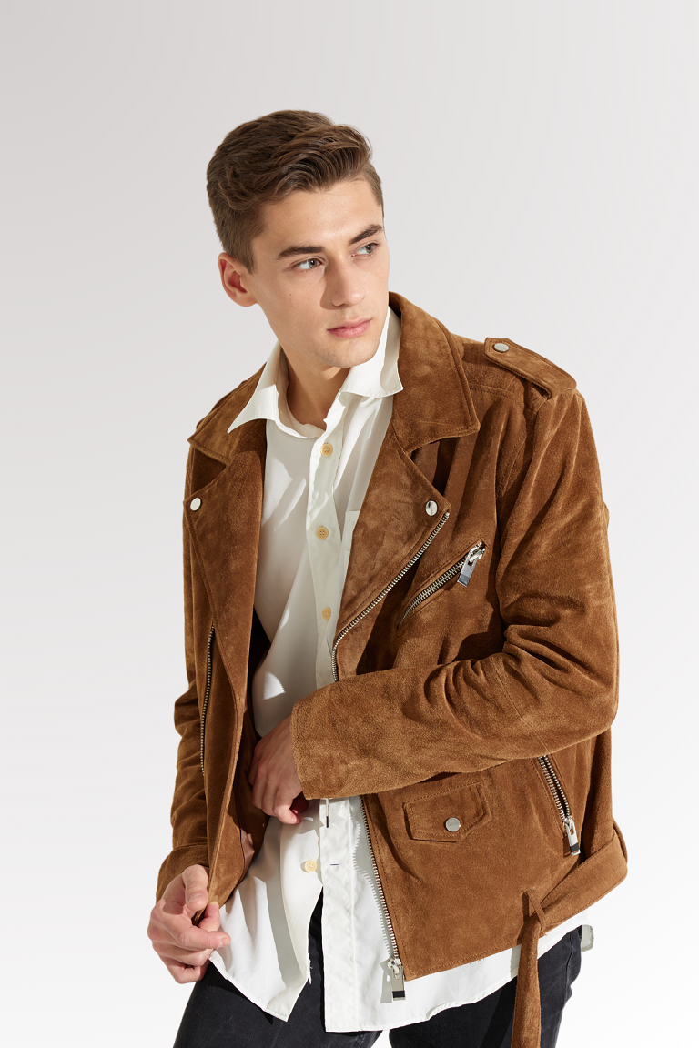 Men's Luca Motorcycle Style Brown Suede Leather Jacket