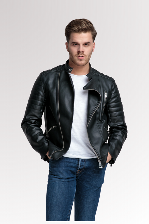 Men's Buff Stylish Black Biker Leather Jacket