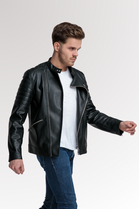 Men's Buff Stylish Black Biker Leather Jacket